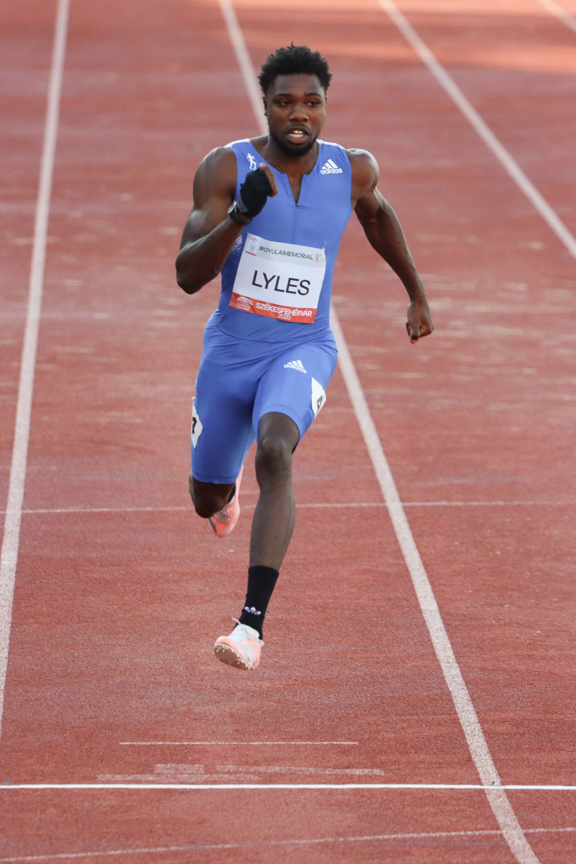 Noah Lyles in the 100m at the 2020 Gyulai Memorial in Szekesfehervar