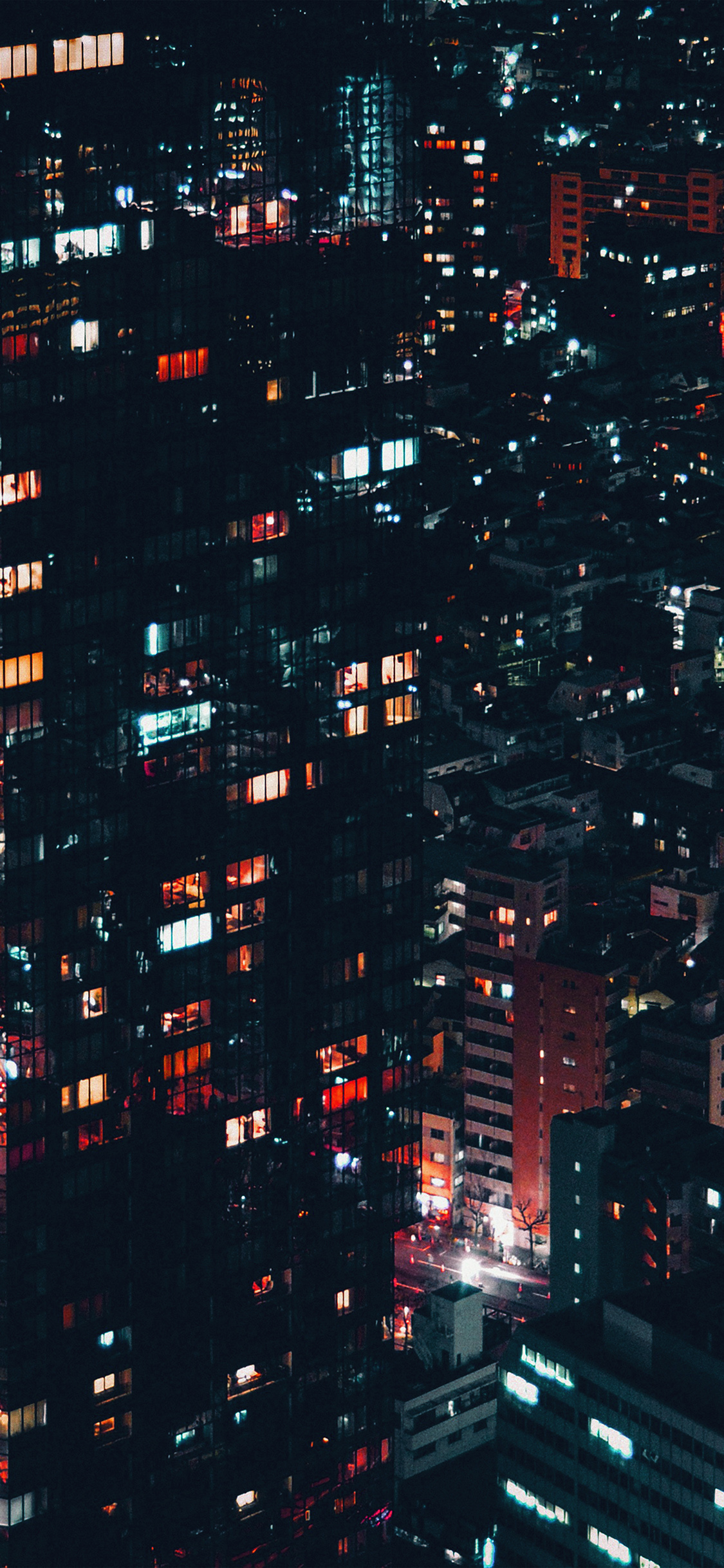 iPhone X wallpaper. city night lights building pattern red