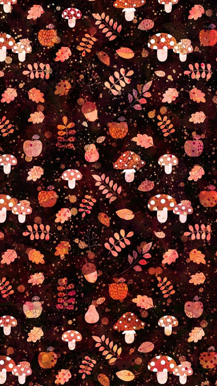 Brown Autumn Mushrooms wallpaper by Koteto. Cute fall wallpaper, Mushroom wallpaper, Autumn phone wallpaper