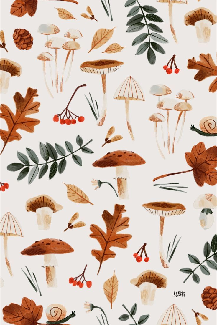 Autumn Botanical Pattern Forest Motif Wallpaper. September wallpaper, Autumn leaves wallpaper, Fall wallpaper