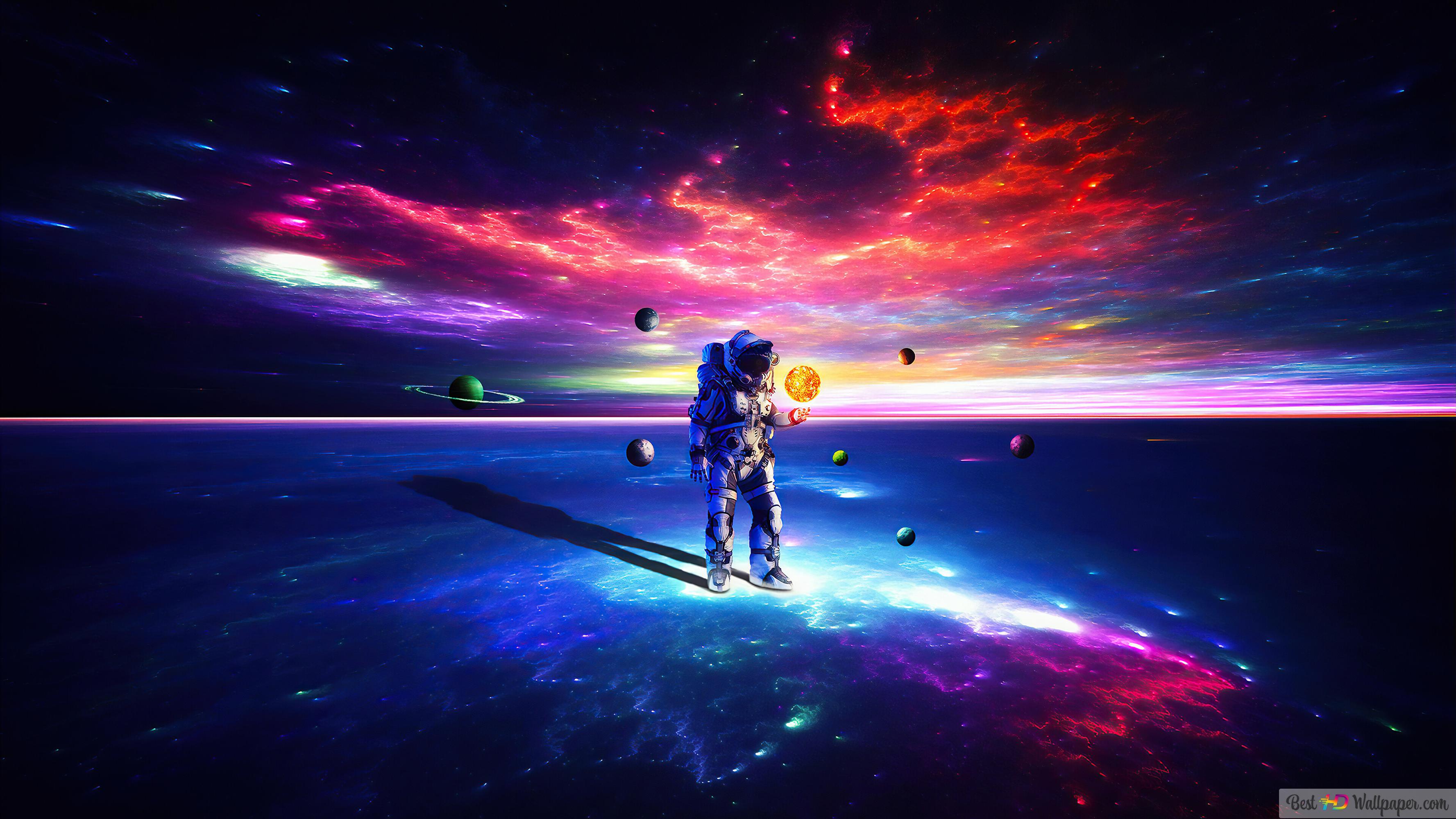 Astronaut Solar System 4K wallpaper download
