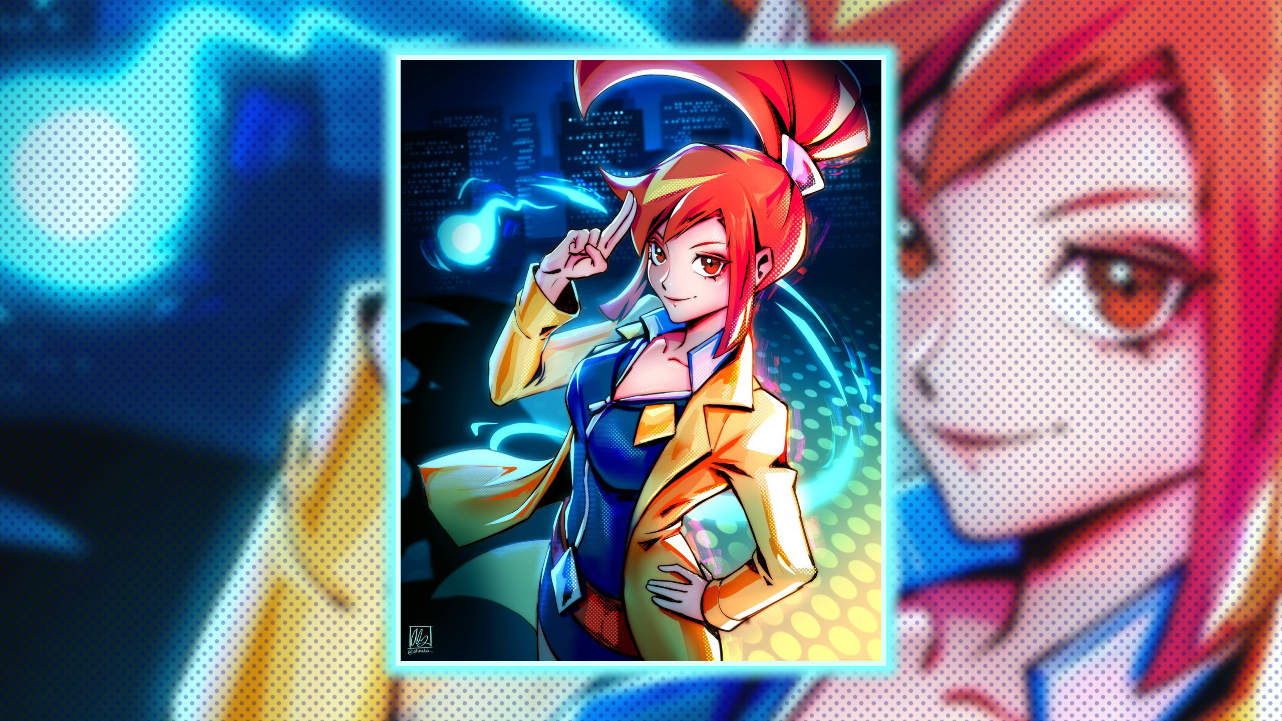 Wallpaper, video games, Ghost Trick Phantom Detective, redhead, video game girls, long hair, fictional character, ghost, detectives, belt, yellow jacket, skyline, building, skyscraper, hands on hips, looking at viewer, Capcom, Nintendo