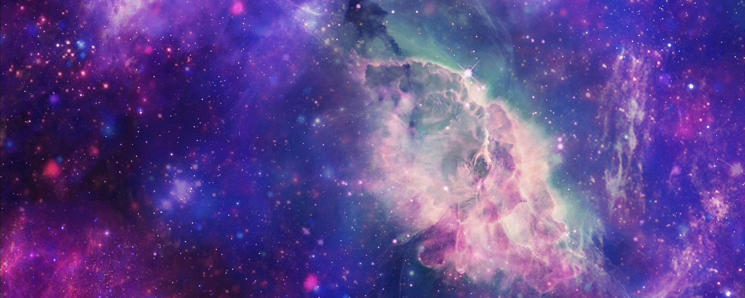 Download wallpaper 2560x1024 space, nebula, cluster, bright ultrawide monitor HD background