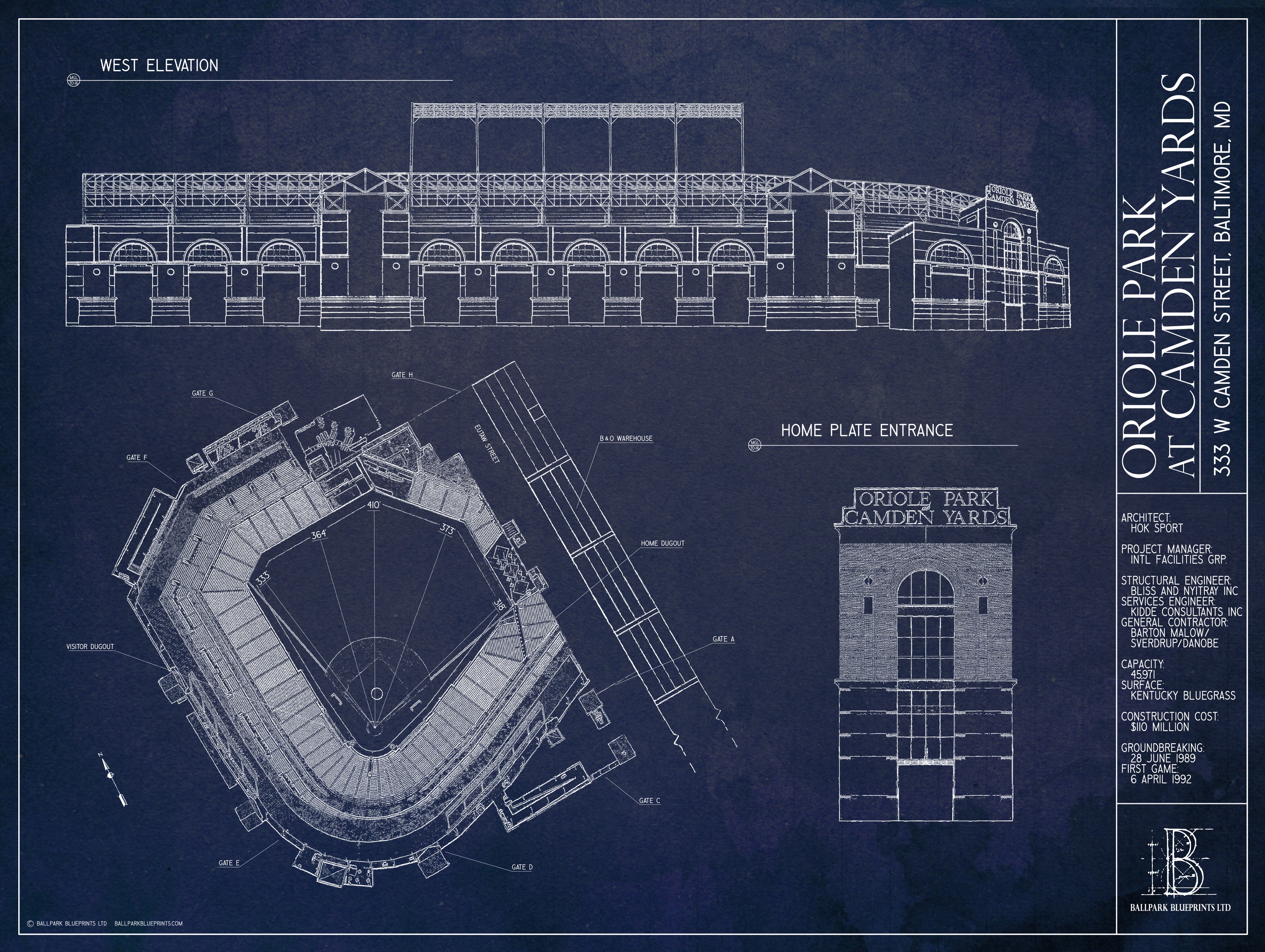 Oriole Park At Camden Yards Blueprint Mural Your Way
