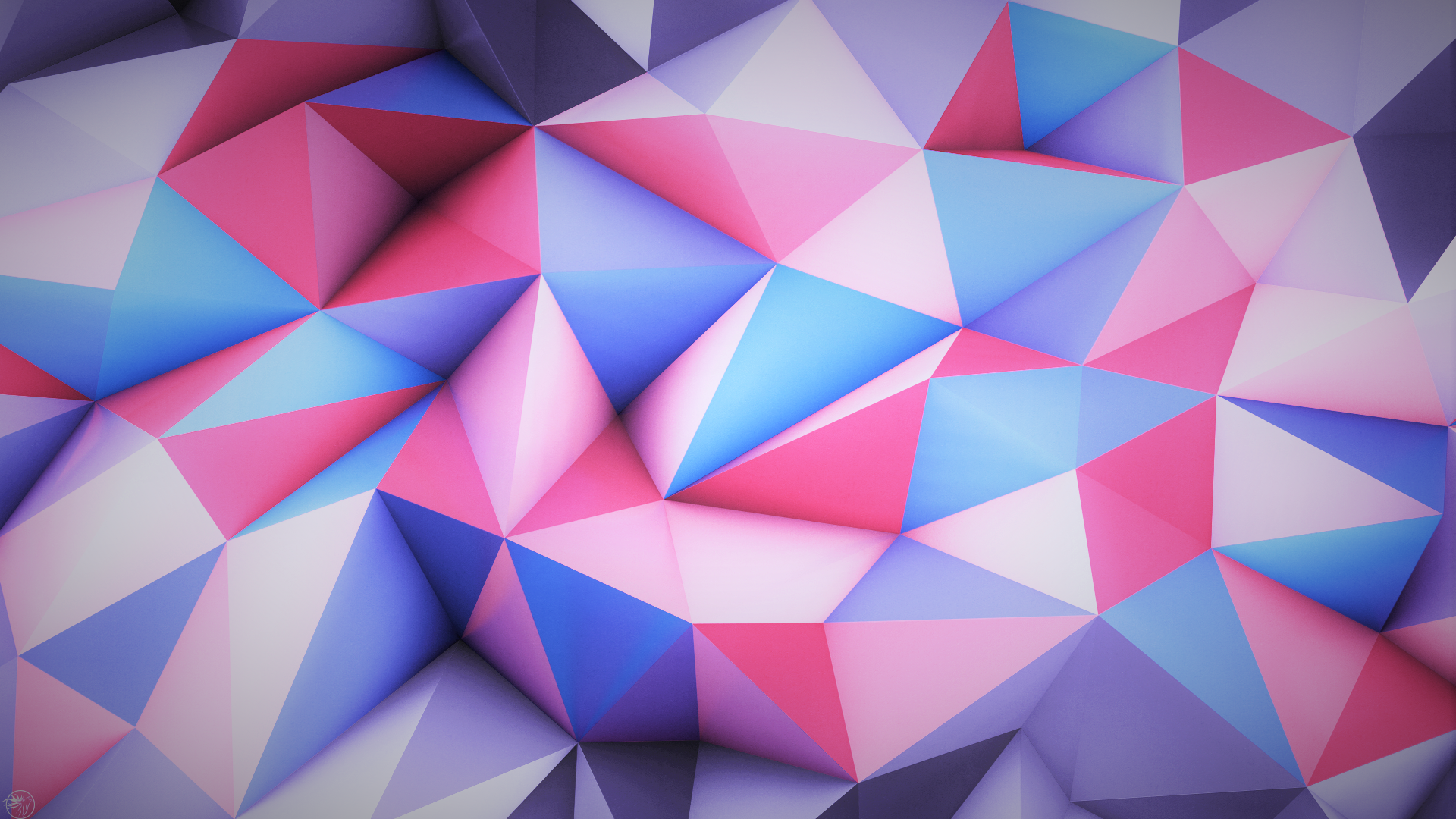 Wallpaper, colorful, abstract, 3D, symmetry, blue, triangle, pattern, circle, pink, bright, ART, color, shape, design, line, petal, computer wallpaper 1920x1080