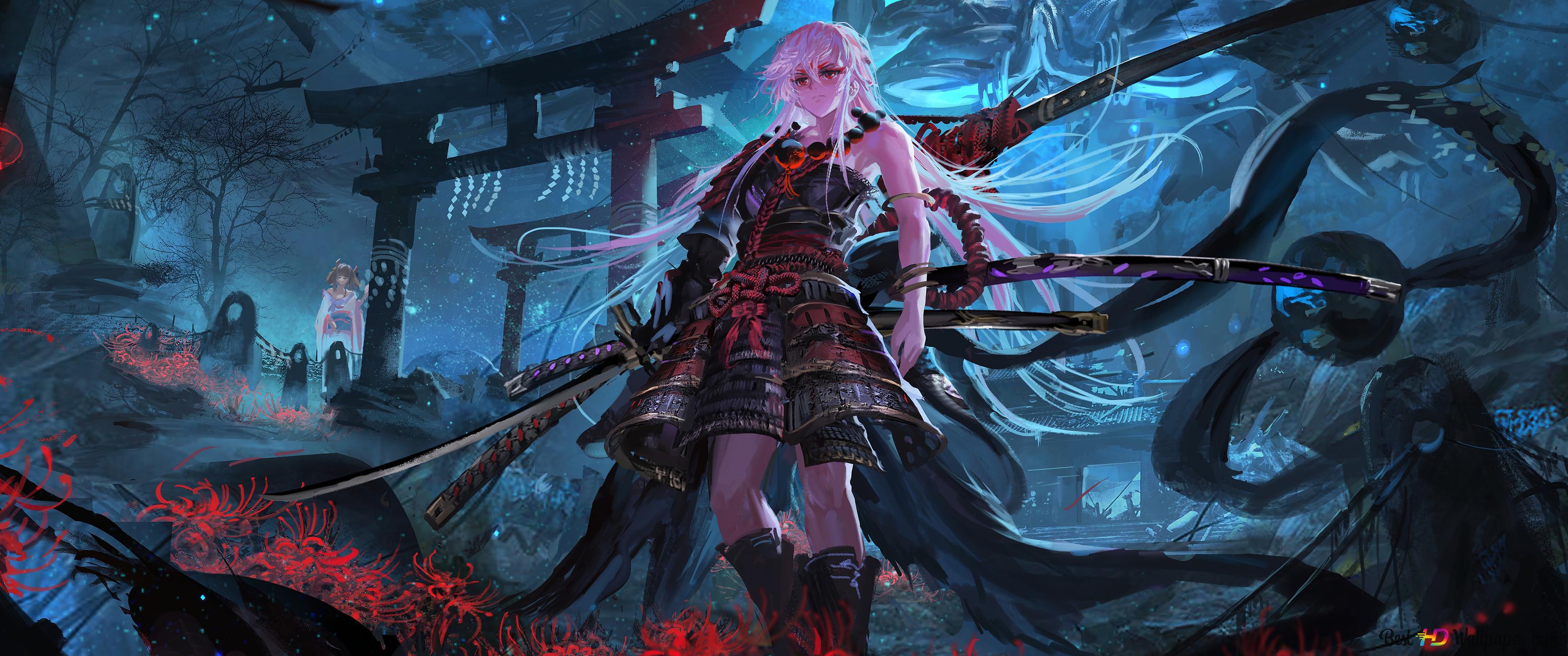 Anime Samurai Girl 8K wallpaper download