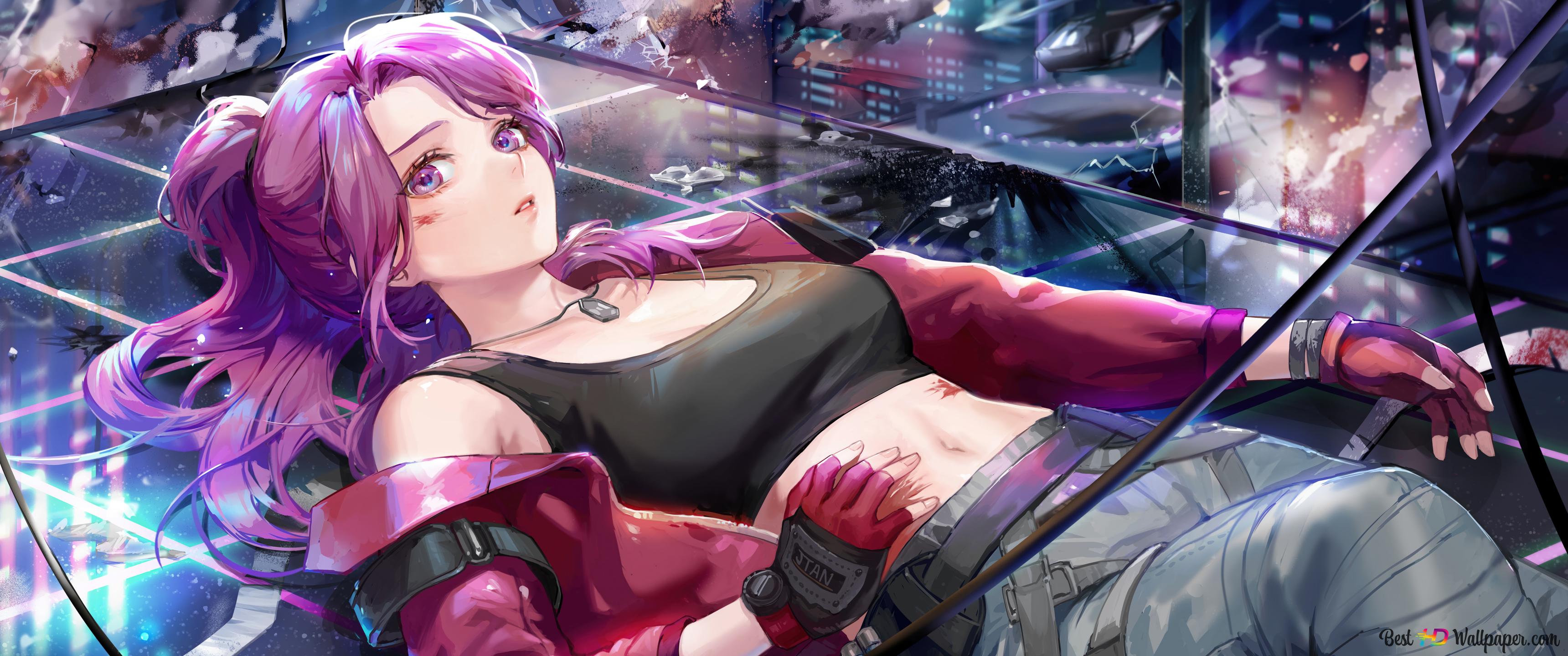 Cyberpunk anime girl 8K wallpaper download
