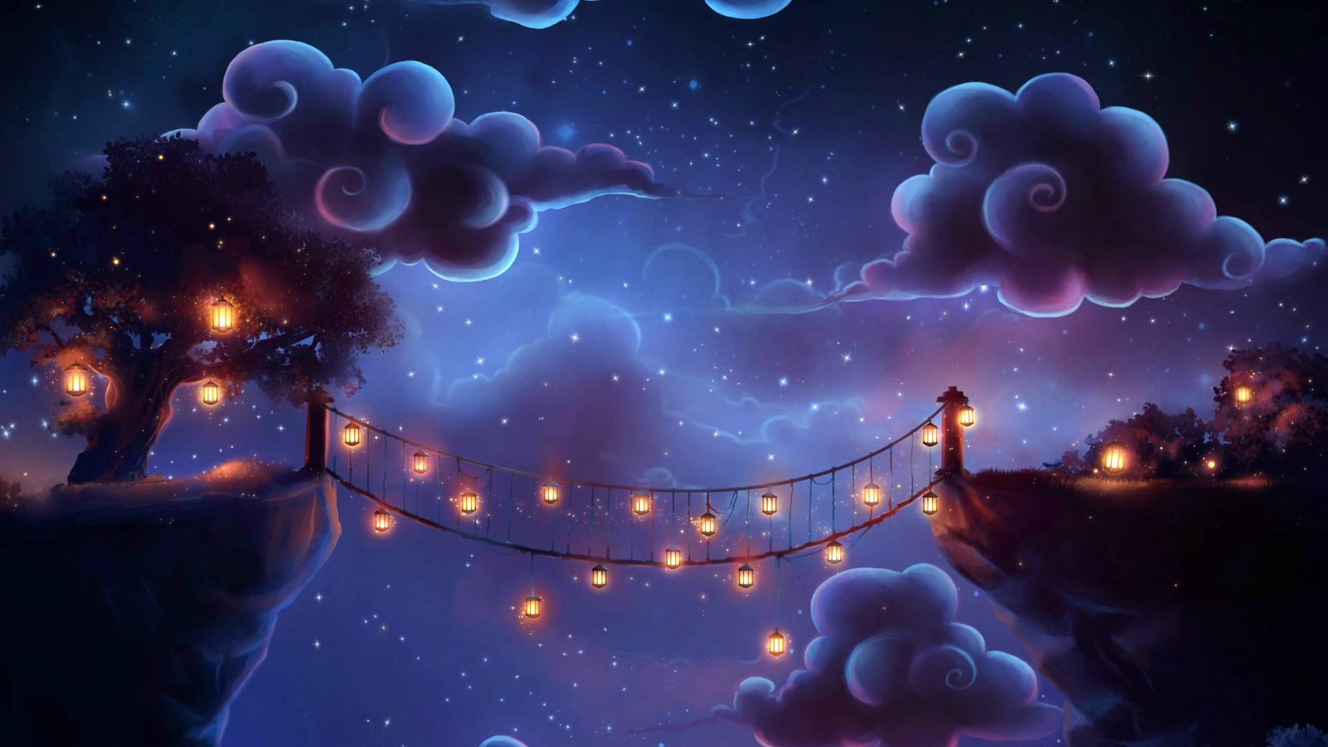 Whimsical lantern bridge to somewhere. Scenery wallpaper, Fantasy decor, Anime scenery
