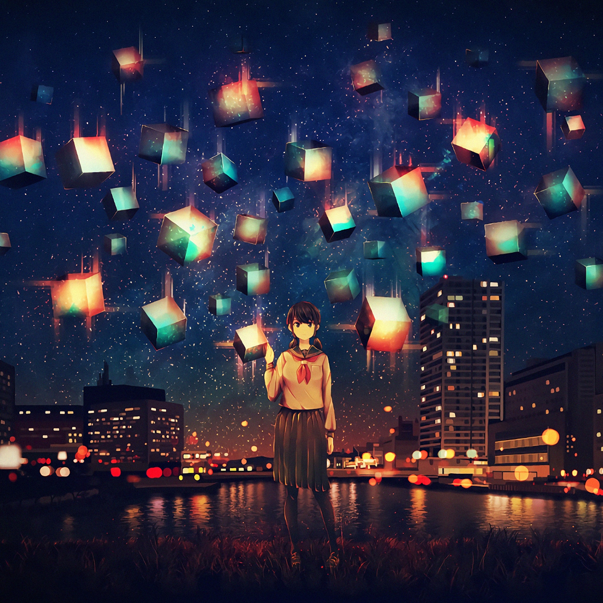 Wallpaper 4k Anime Buildings Stars Wallpaper