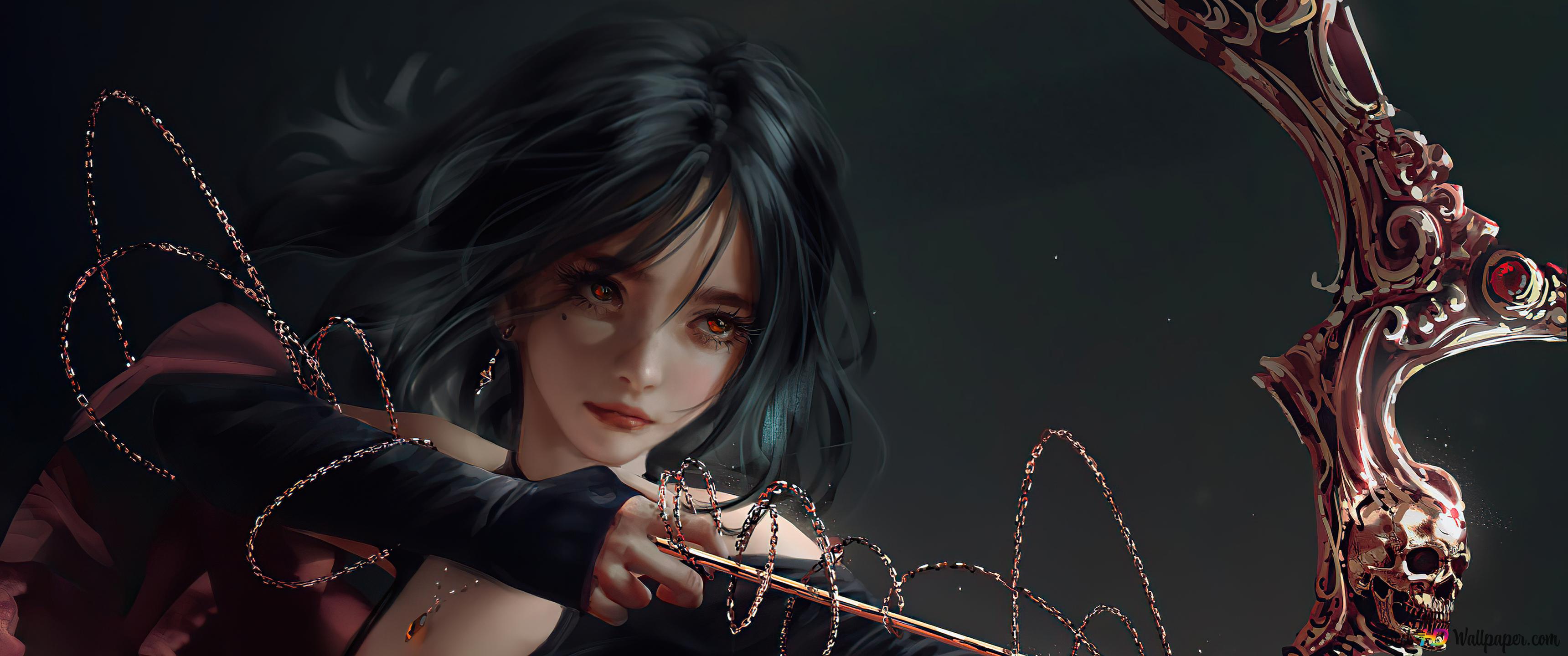 Fantasy Girl Blows Her Bow 4K wallpaper download