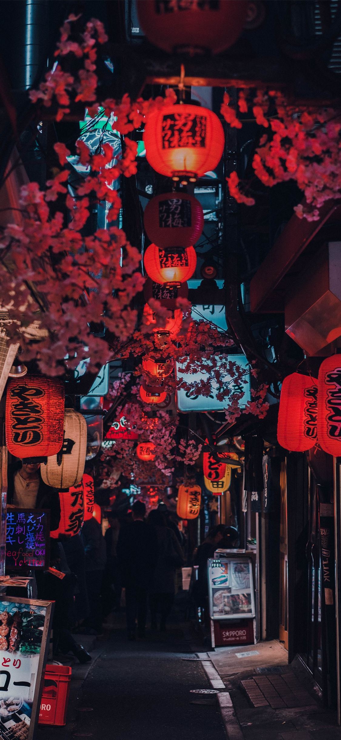 people walking on street with red lanterns iPhone Wallpaper Free Download