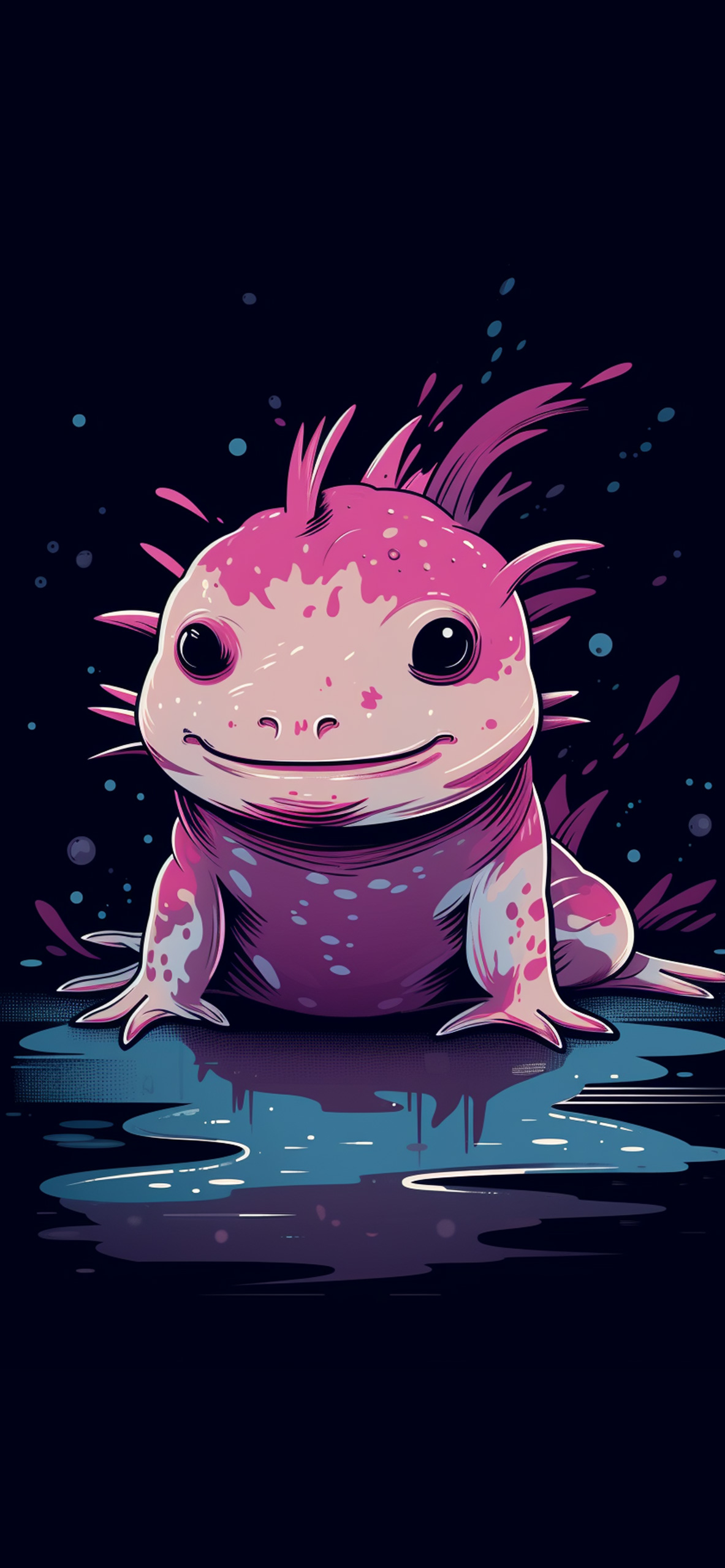 Pink Axolotl Dark Blue Wallpaper