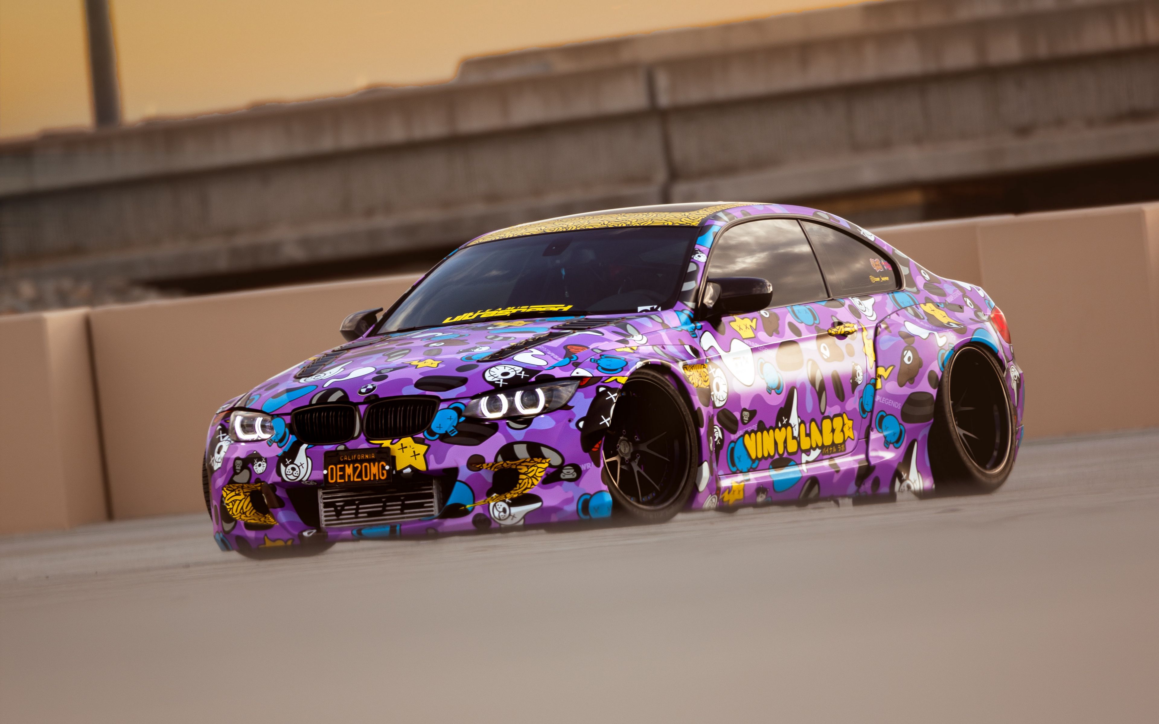 Download wallpaper 3840x2400 bmw, car, drift, track, purple 4k ultra HD 16:10 HD background