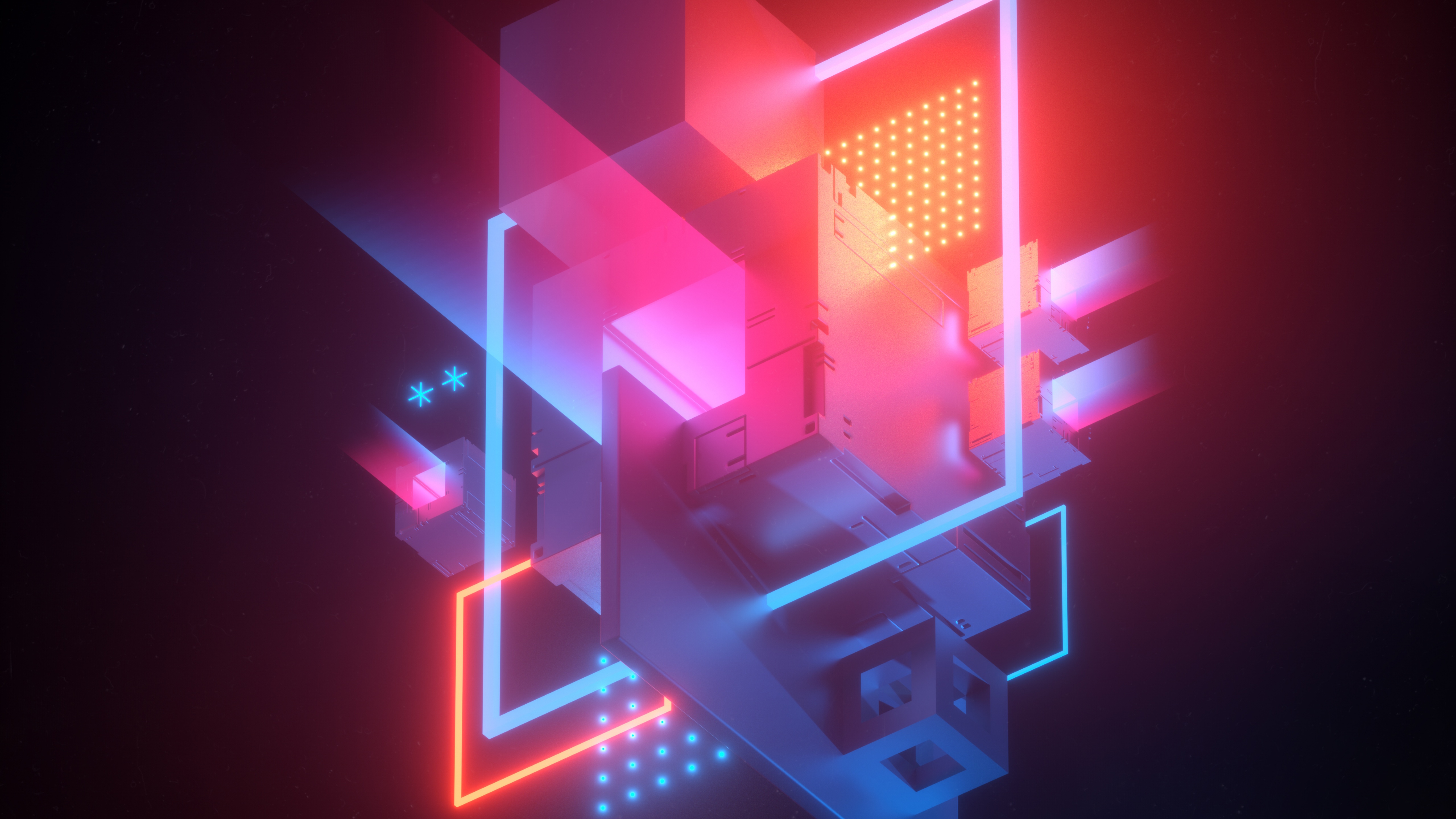 3D cubes Wallpaper 4K, 3D model, Neon