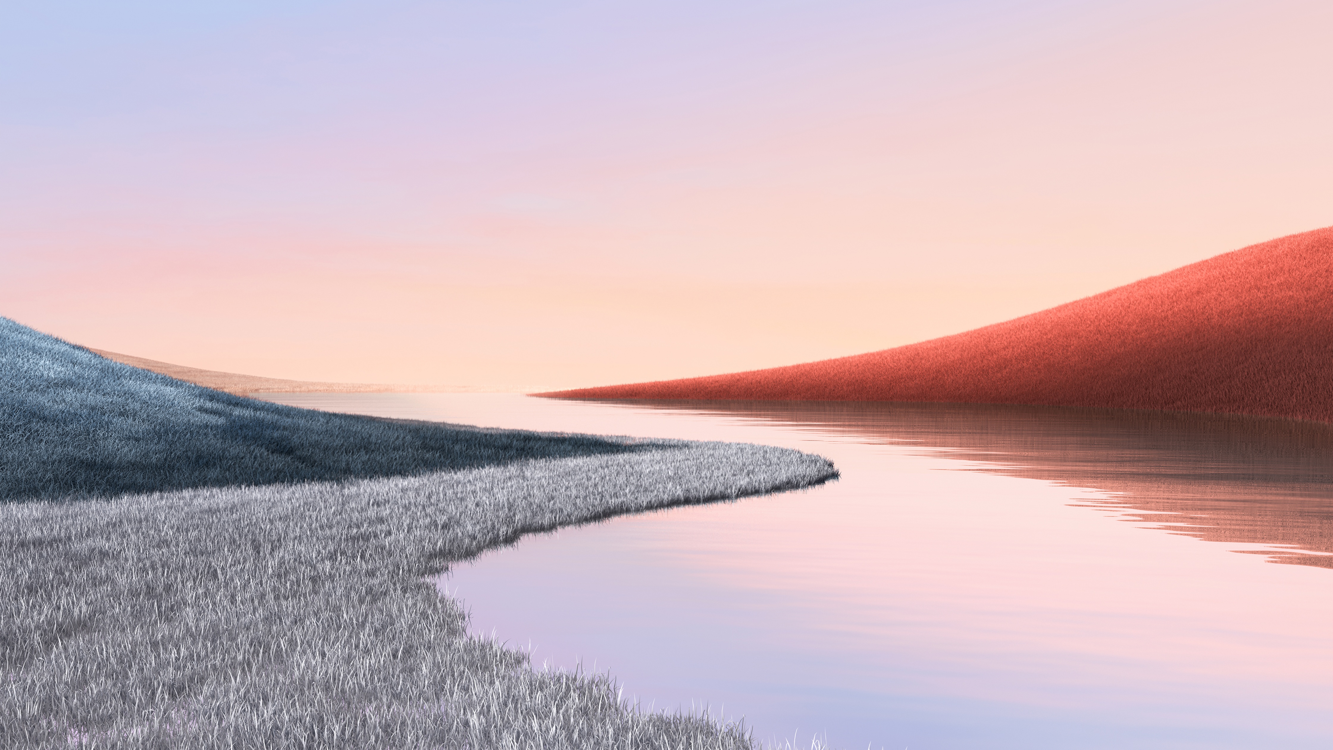 Landscape Wallpaper 4K, Grass field, Lake, Clear sky