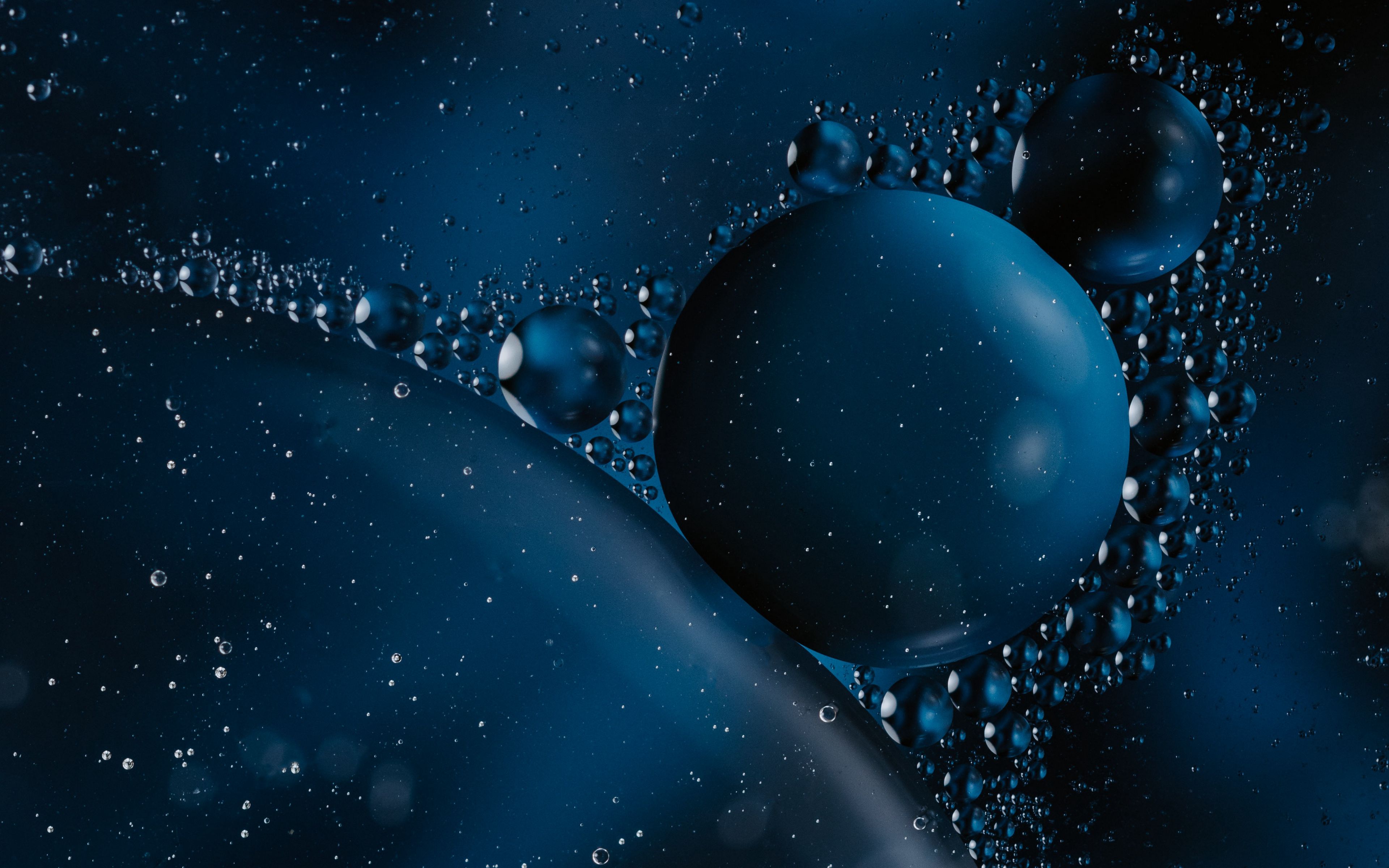 Download wallpaper 3840x2400 bubbles, air, liquid, macro, blue, dark 4k ultra HD 16:10 HD background