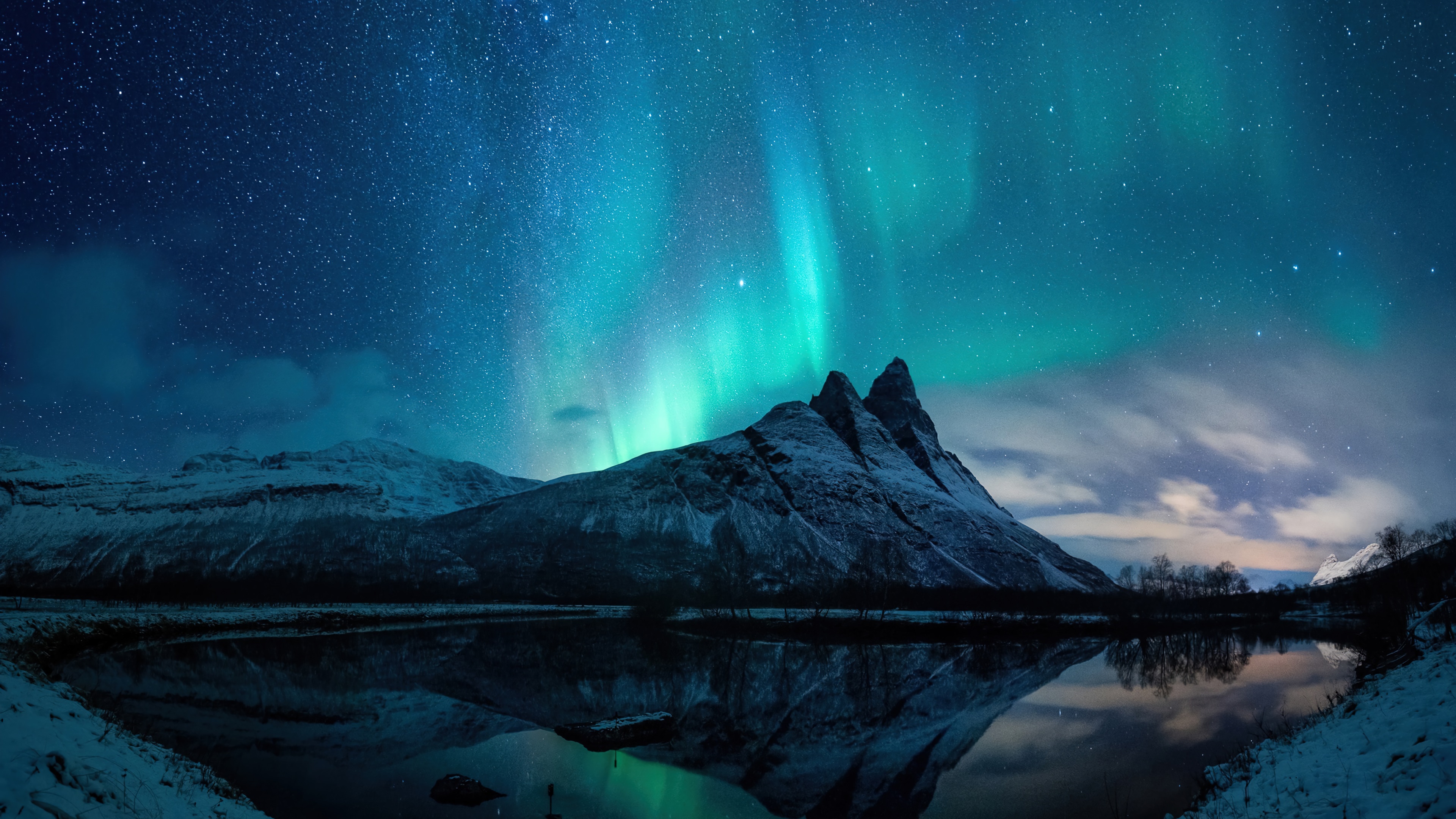 aurora borealis, northern lights, starry, stars, mountain, scenery, 4k, pc, HD Wallpaper