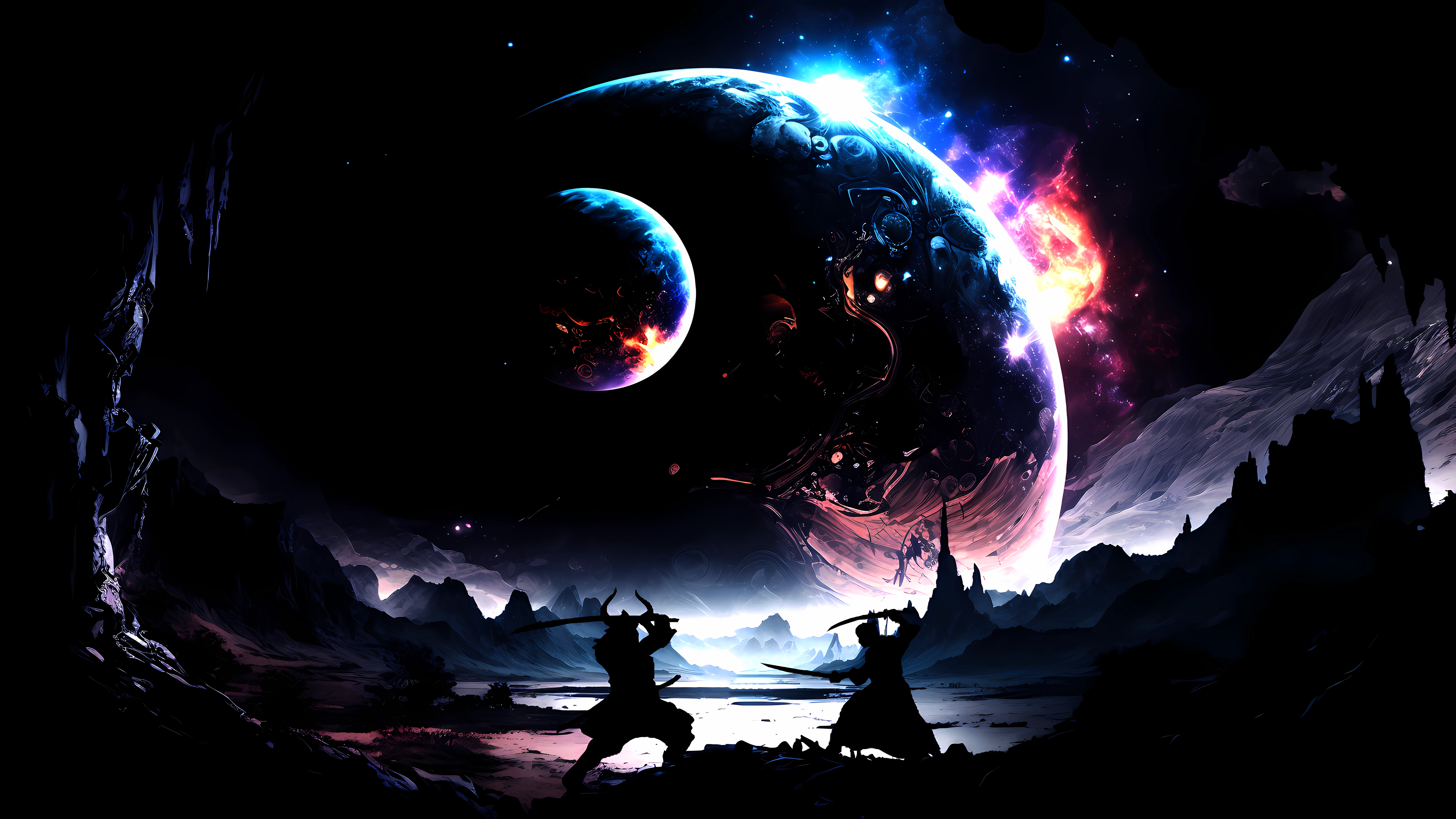 Epic Samurai Silhouette Fight: Stunning 4K Wallpaper for PC