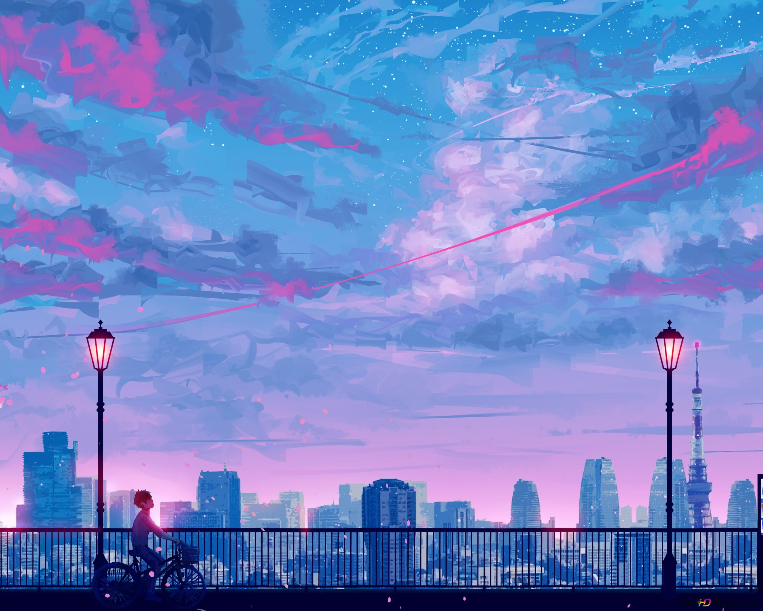 Anime city night 4K wallpaper download