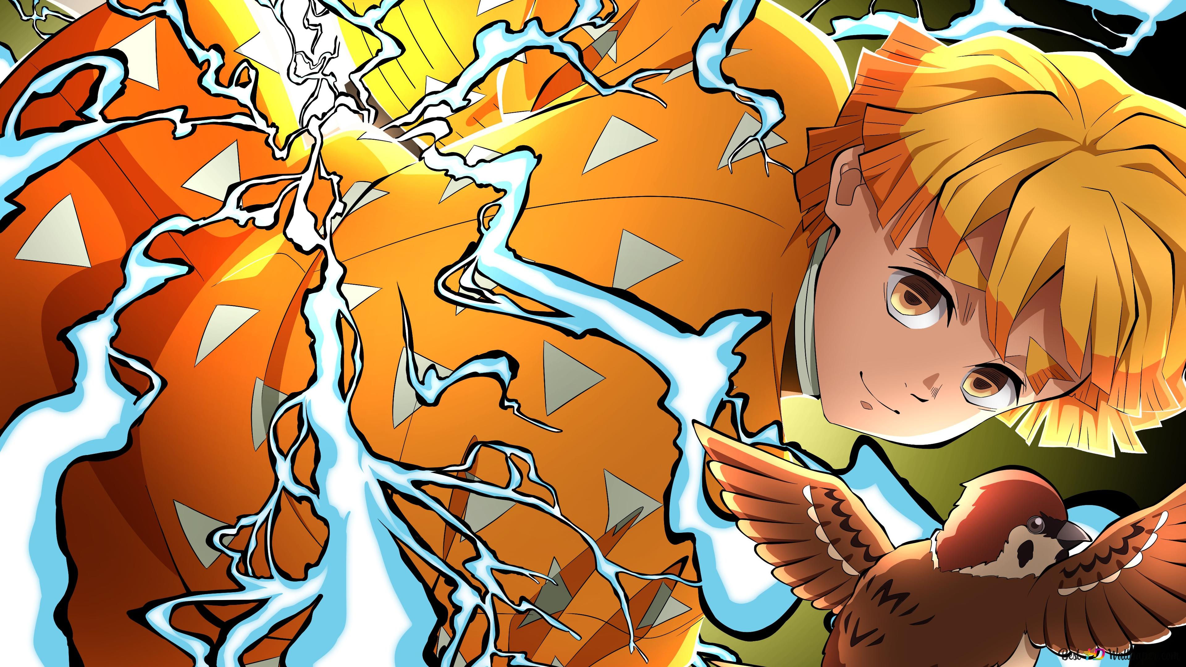 Zenitsu agatsuma and messenger bird 4K wallpaper download