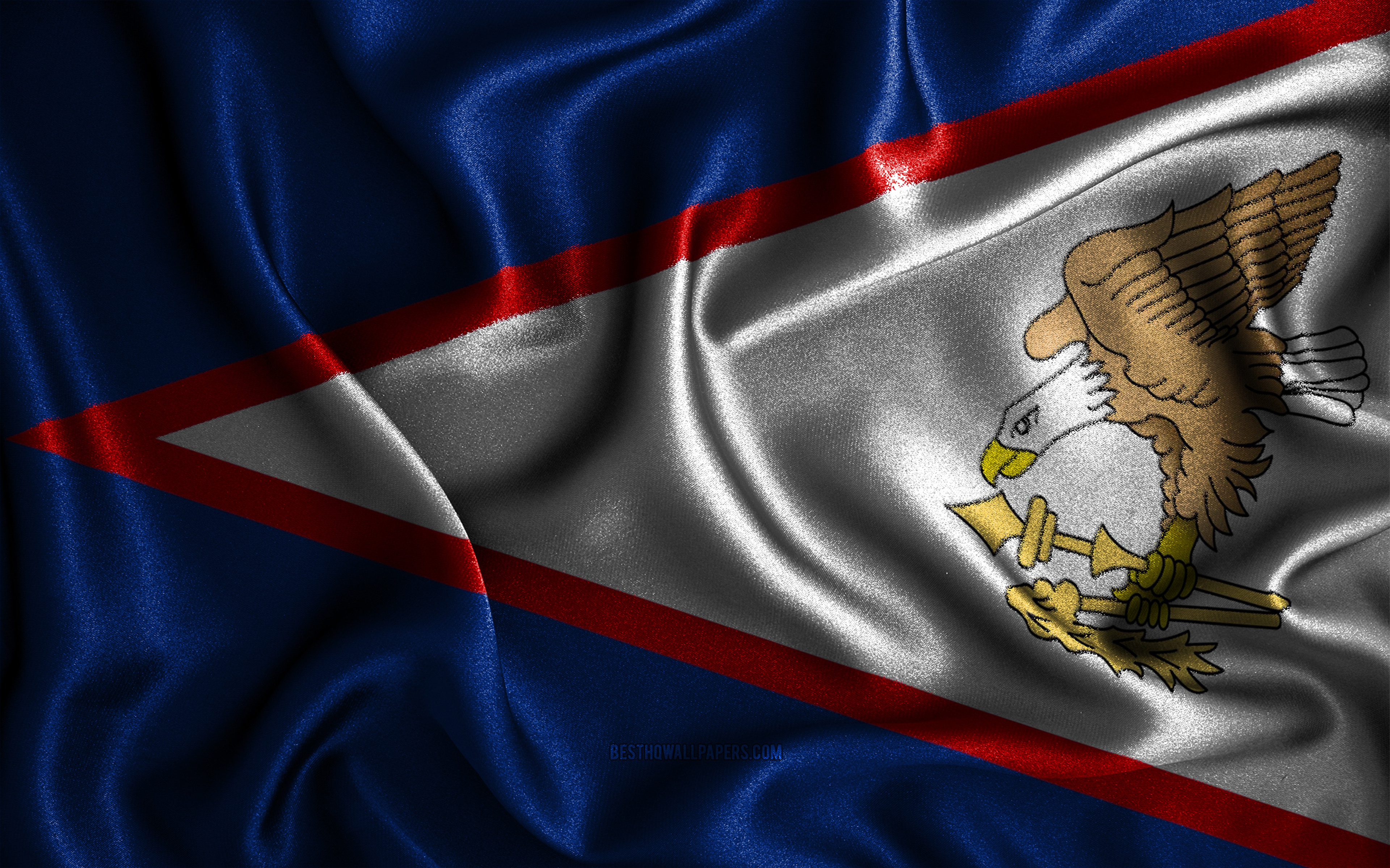 Download wallpaper American Samoa flag, 4k, silk wavy flags, Oceanian countries, national symbols, Flag of American Samoa, fabric flags, 3D art, American Samoa, Oceania, American Samoa 3D flag for desktop with resolution