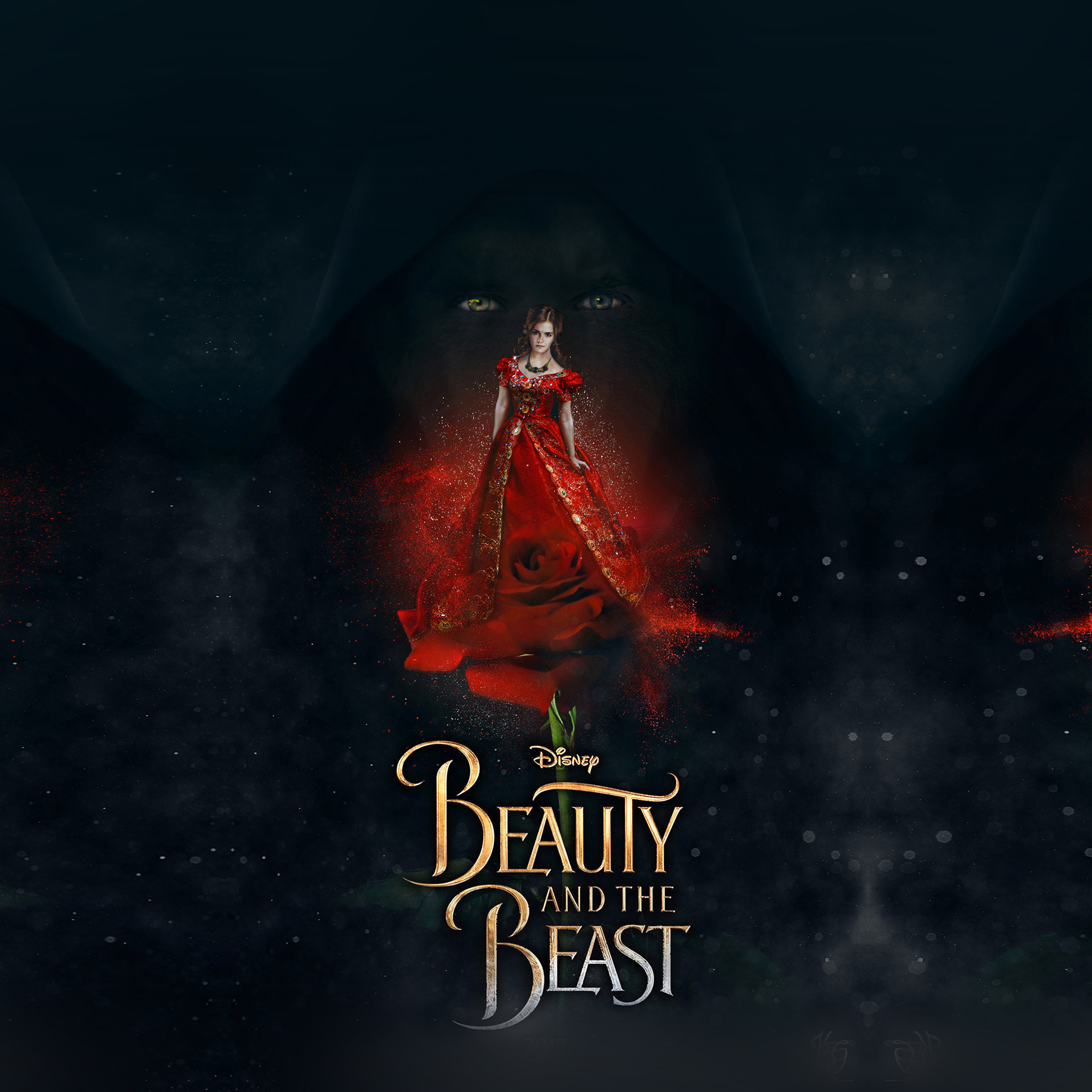 Disney Beauty Beast Poster Illustration Art Wallpaper