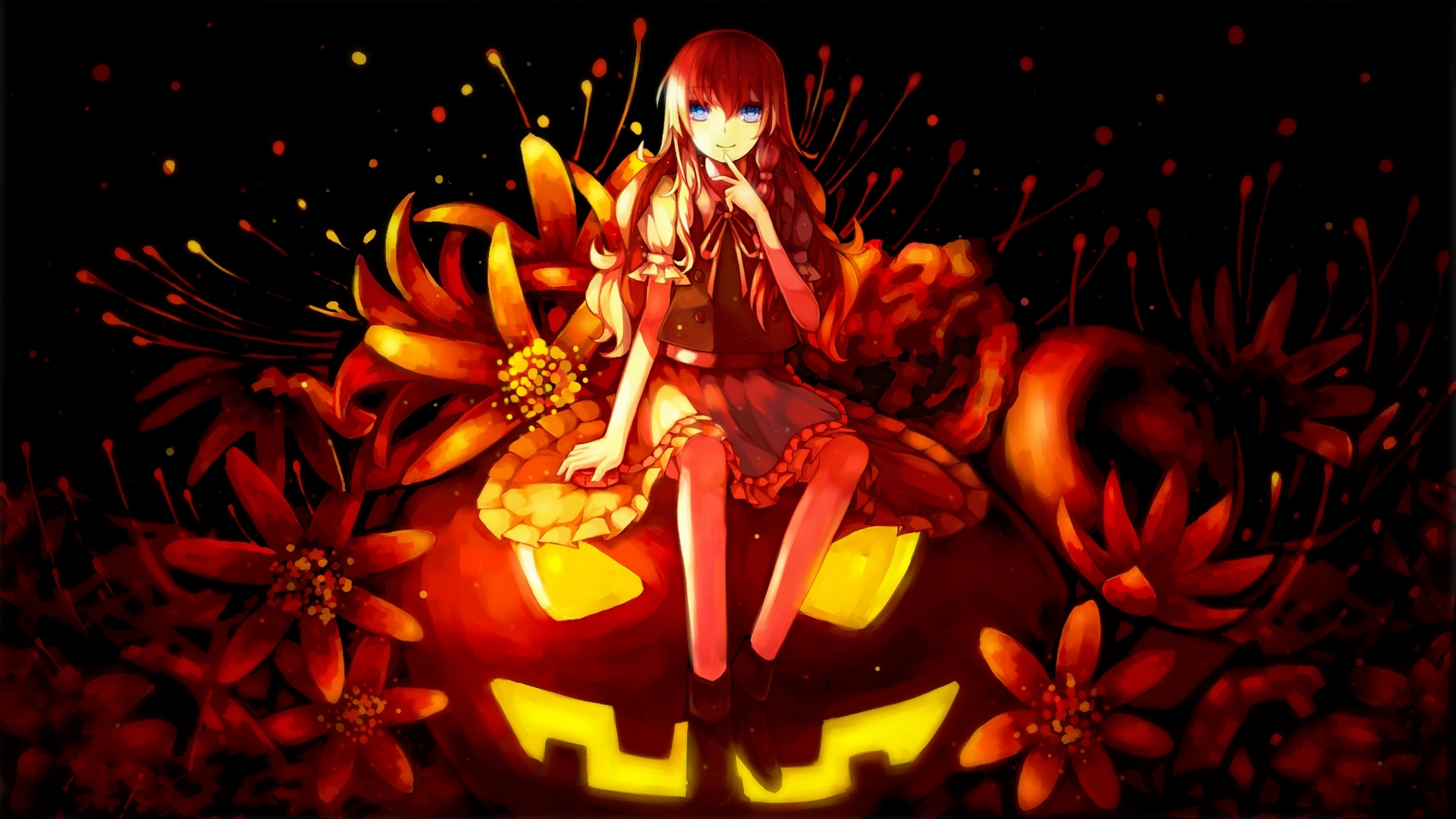 Wallpaper / halloween, pumpkin, orange, girl, anime, manga, black free download