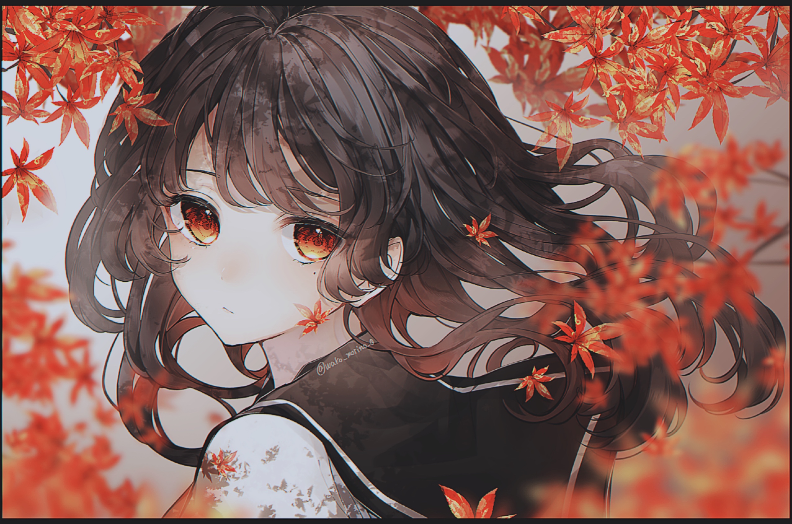 HD desktop wallpaper: Anime, Girl, Brown Hair, Orange Eyes download free picture