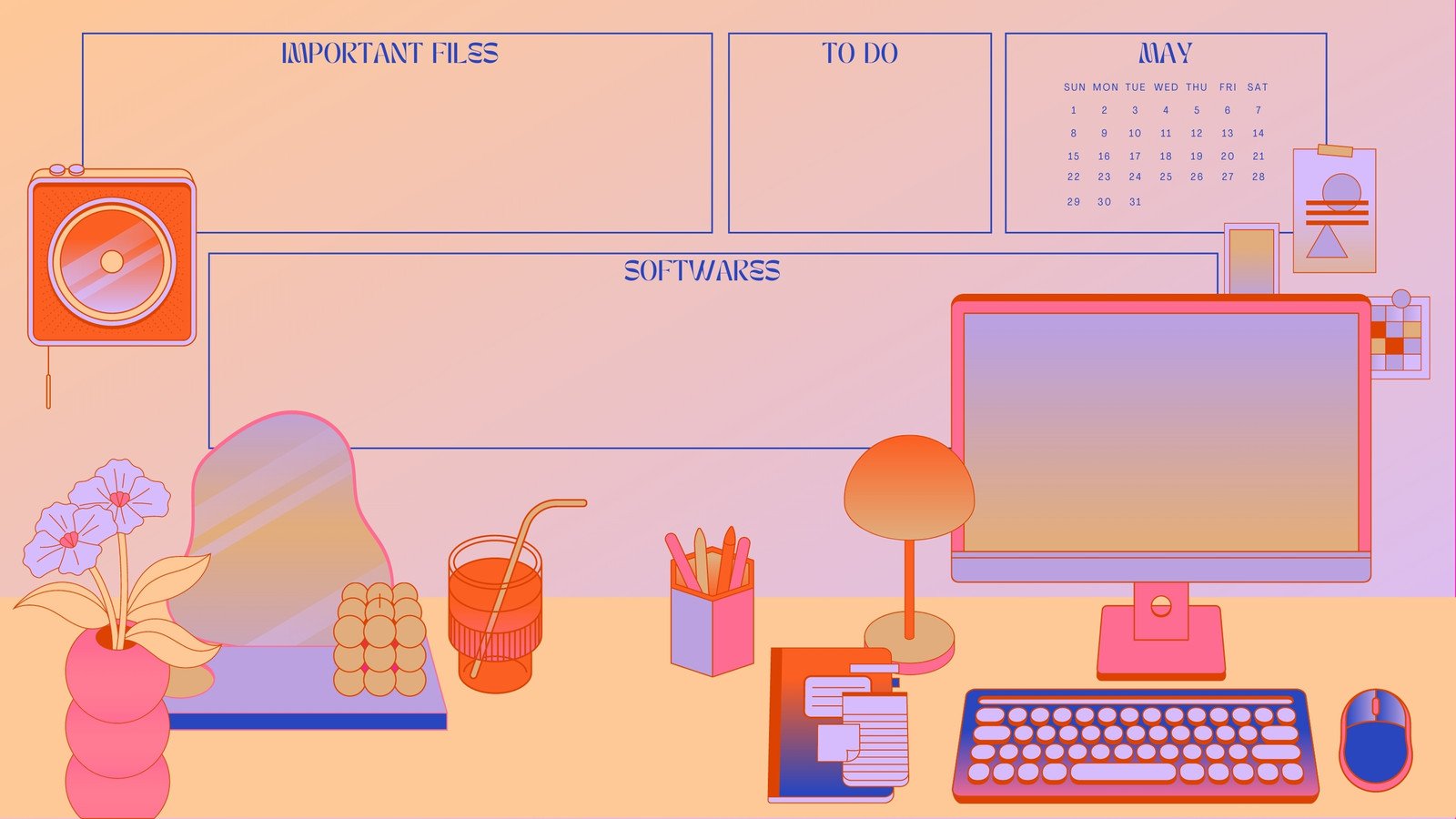 Desktop Organizer Wallpaper Pink Theme 