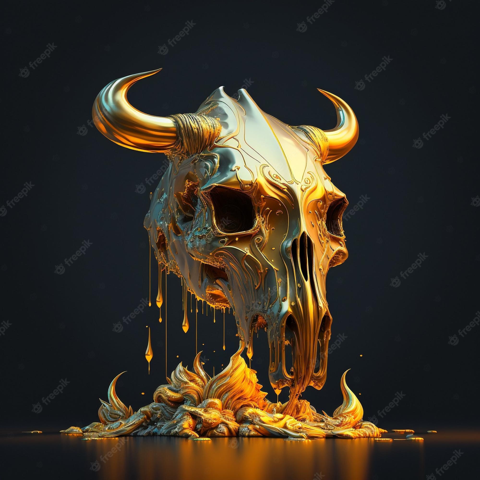 Premium Photo. Gold bull skull
