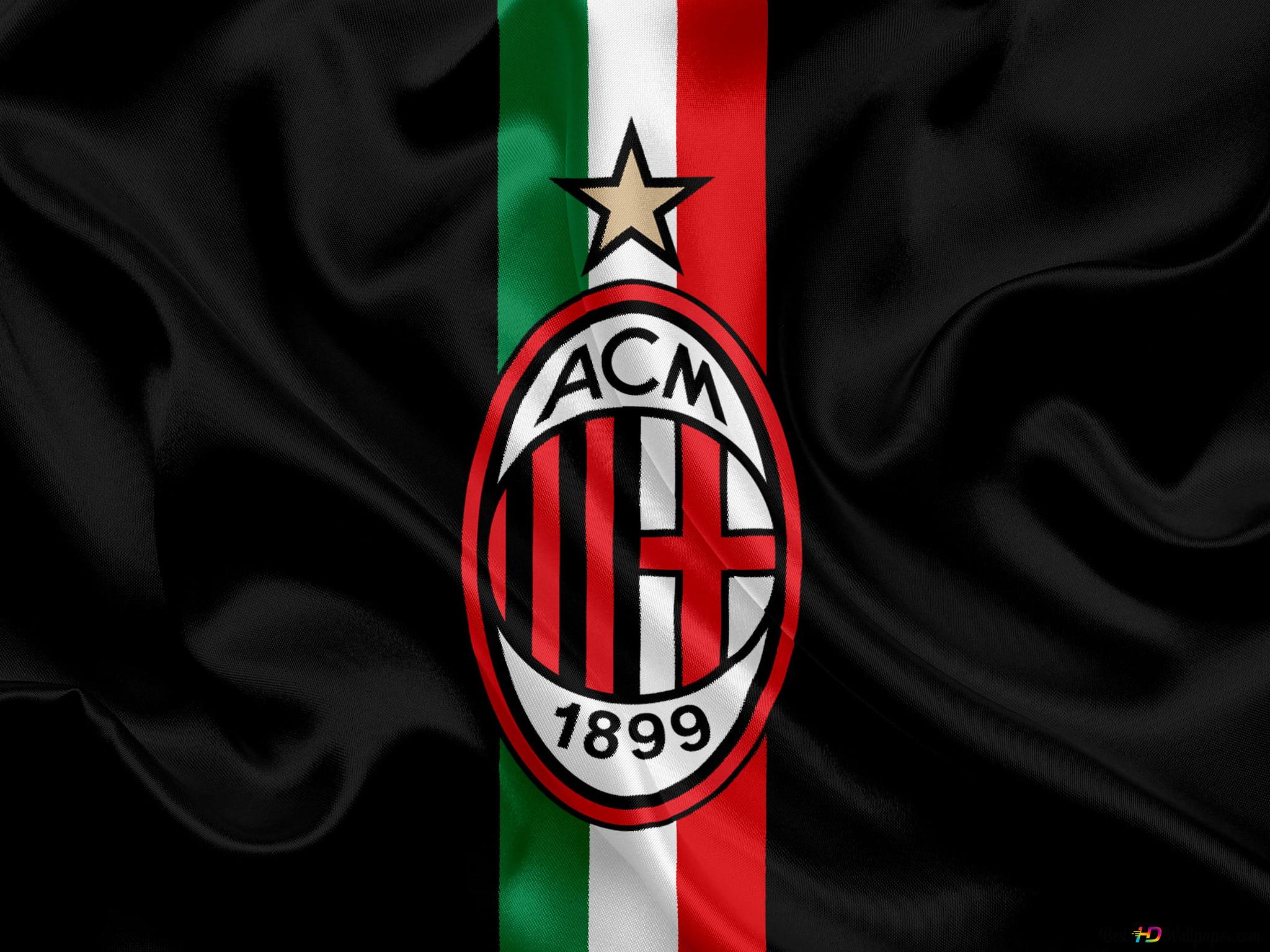 AC Milan logo on red green white and black background 2K wallpaper download