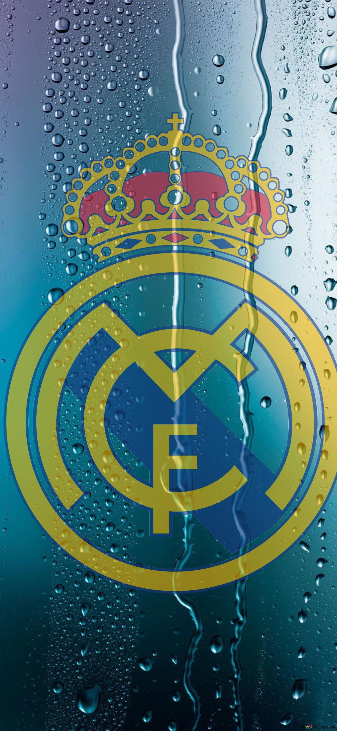 Real Madrid football club logo rainy HD wallpaper download