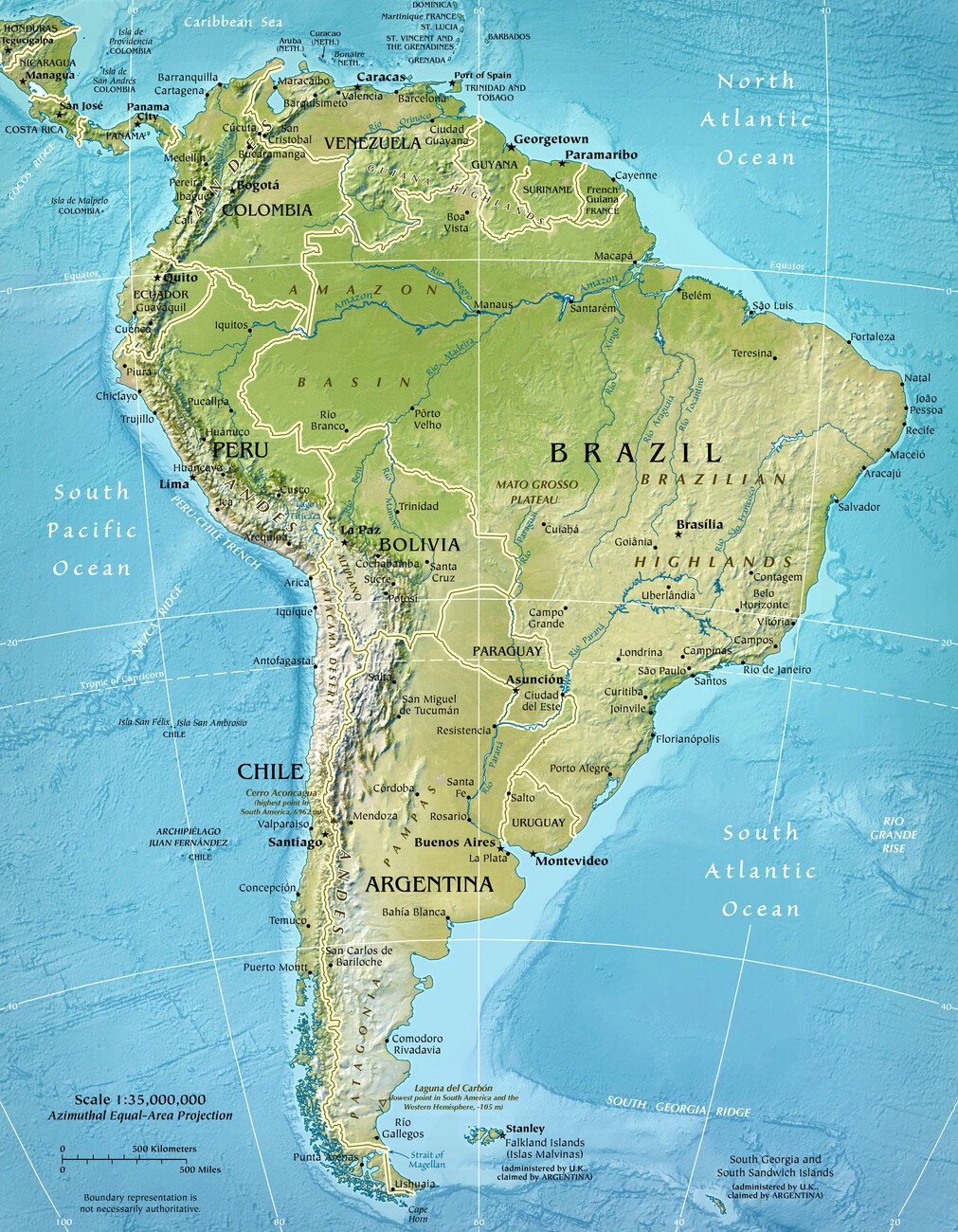 South America Physical Map Wall Mural. Buy online at Abposters.com