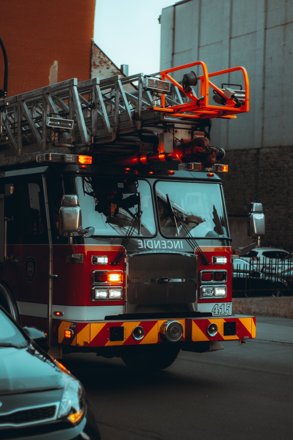 Red and white fire truck photo
