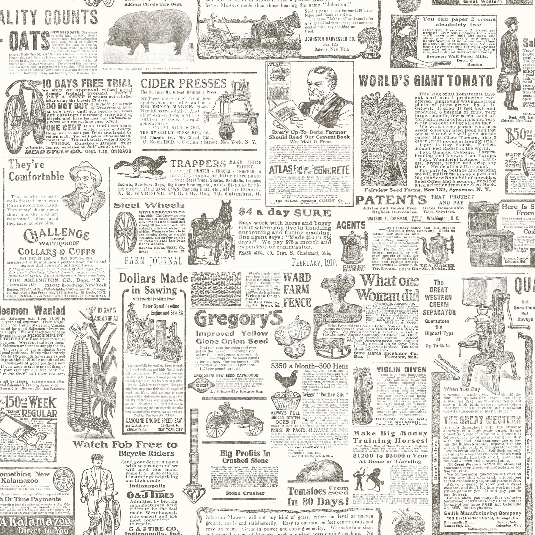 Chesapeake Underwood Taupe Vintage Newspaper Wallpaper 56.4 sq. ft