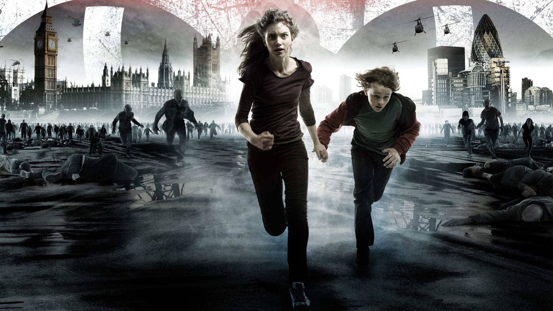 Download Wallpaper 1920x1080 28 weeks later, run, zombies, city Full HD 1080p HD Background