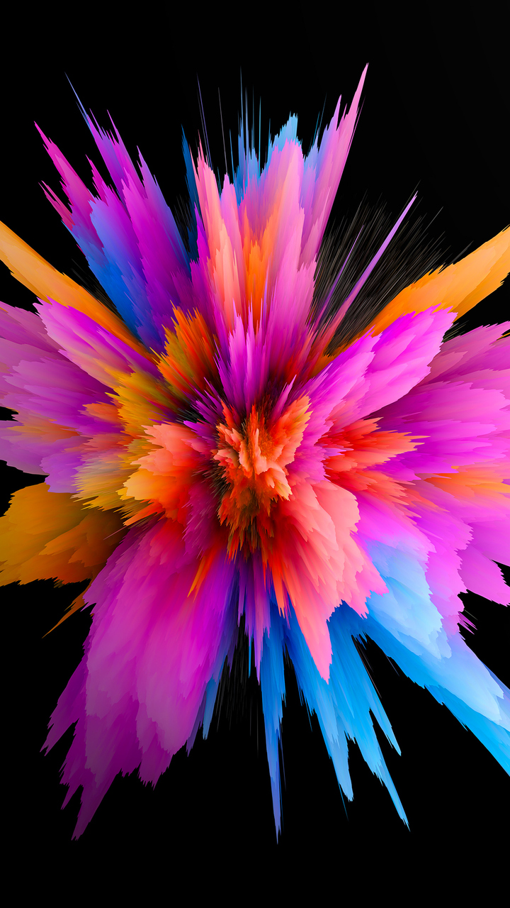 Download Explosion of colors, Explosion, Paints, Black background, Amoled Wallpaper in 720x1280 Resolution