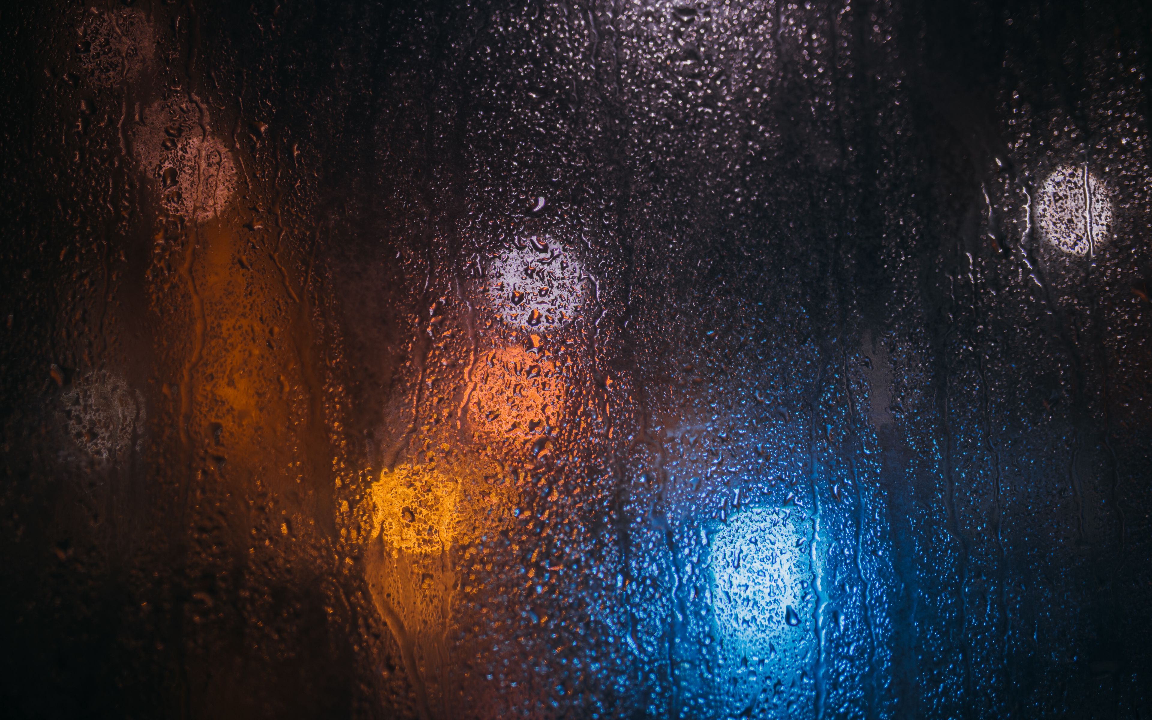Download wallpaper 3840x2400 rain, drops, glass, lights, blur, macro 4k ultra HD 16:10 HD background