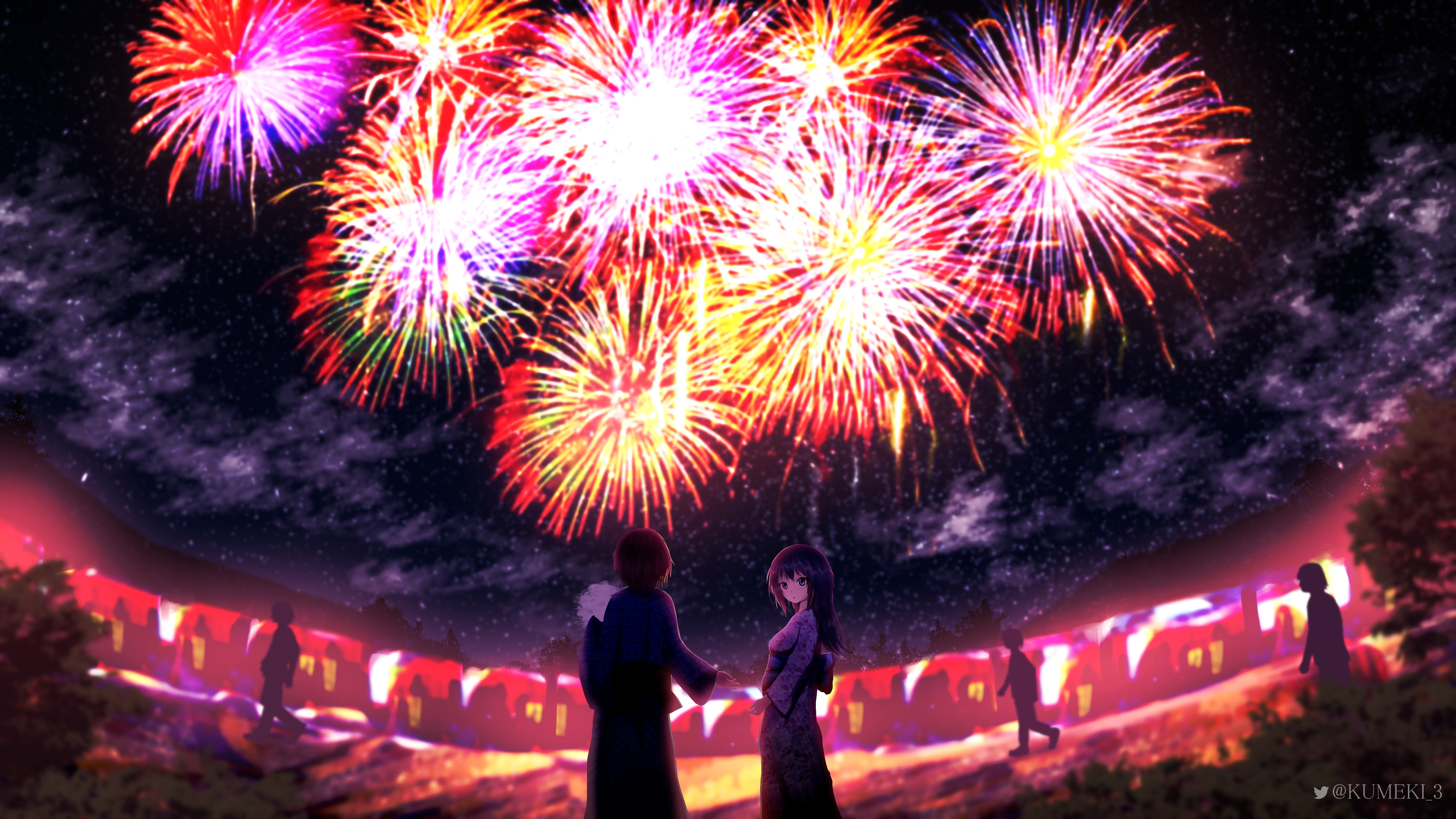 Girl 4K, Night, Fireworks, Woman, Festival Gallery HD Wallpaper