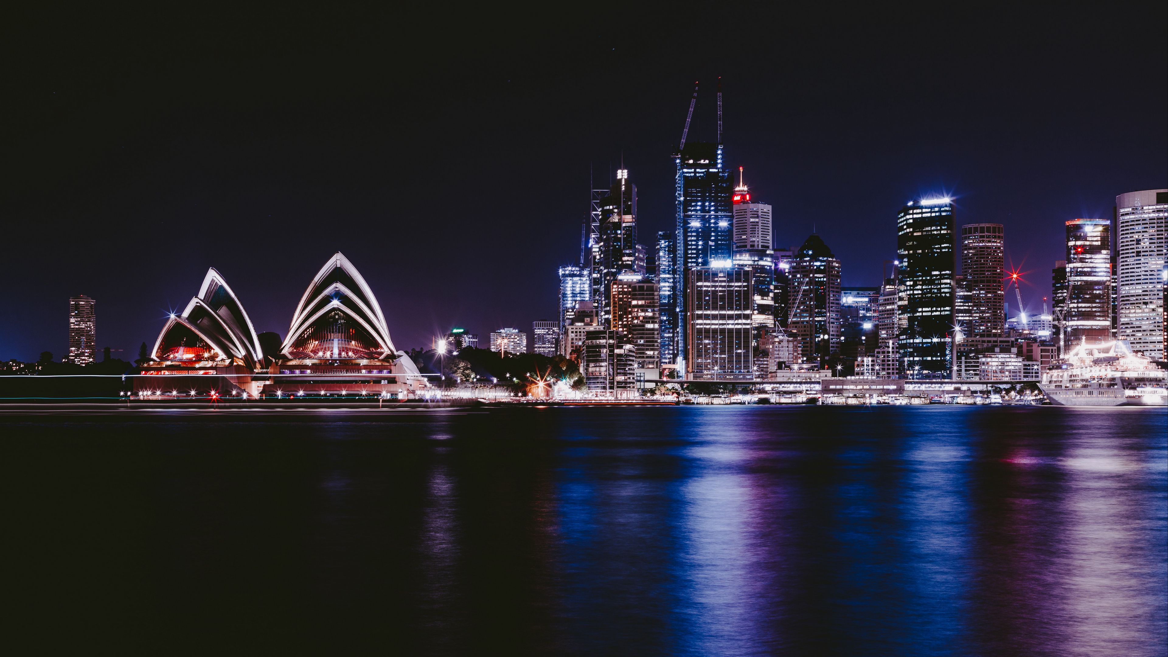 Download wallpaper 3840x2160 night city, city lights, architecture, sydney, australia 4k uhd 16:9 HD background