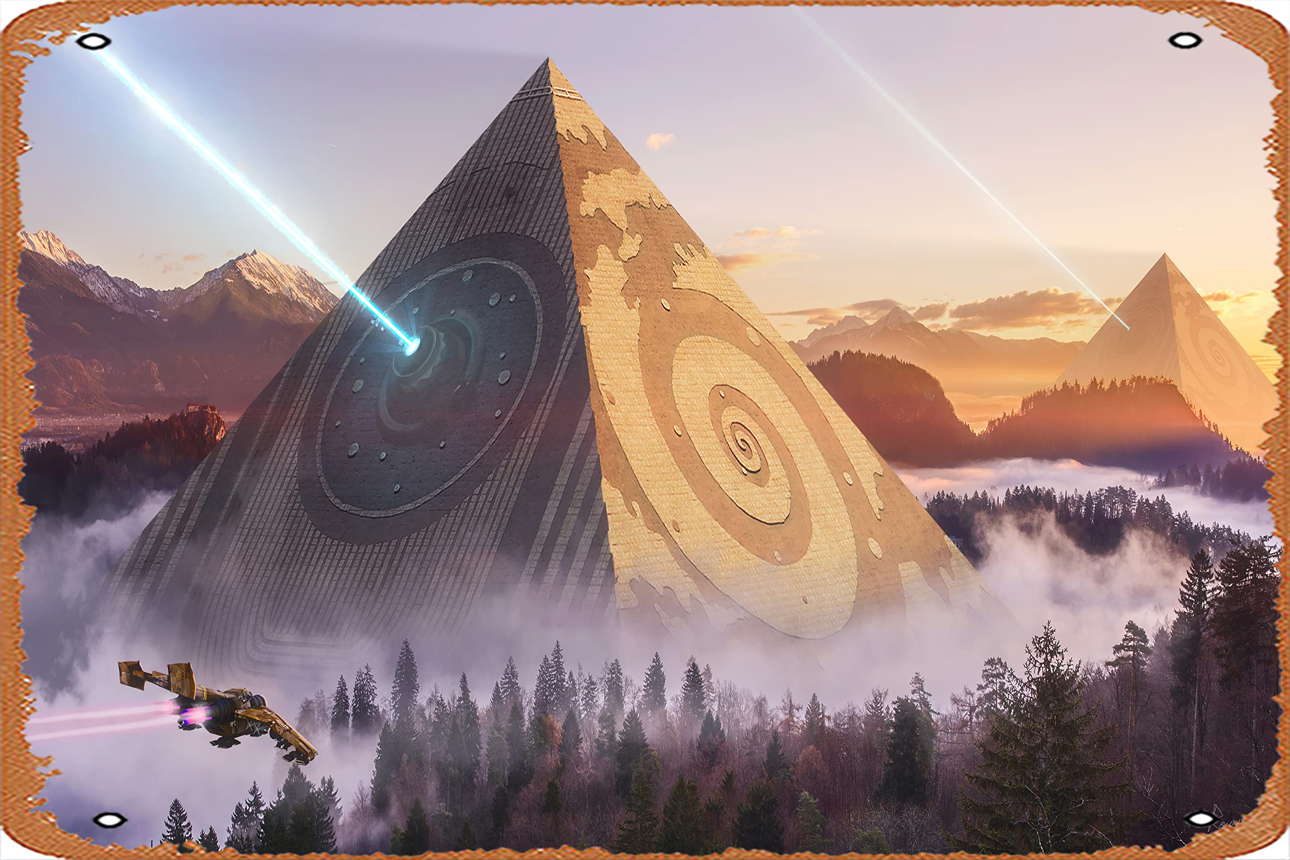 Amazon.com, Pyramids Scifi, HD Artist, 4k Wallpaper, Image, Background, Photo and Picture Metal Tin Signs Funny Vintage Decor for Home Bar Room Diner Garage Kitchen, 8x12 Inches, Home & Kitchen