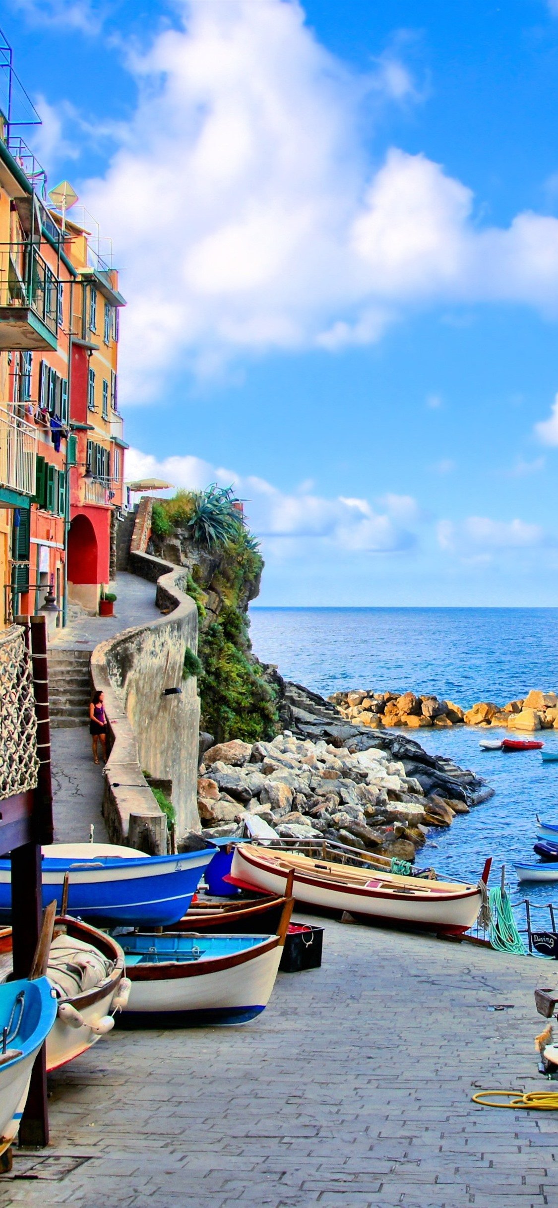 Italy, Riomaggiore, Houses, Boats, Sea 1125x2436 IPhone 11 Pro XS X Wallpaper, Background, Picture, Image