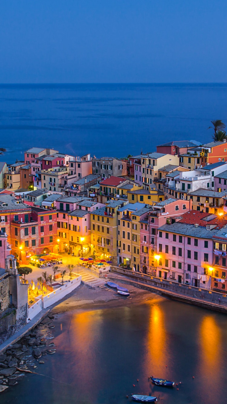 Wallpaper / Man Made Vernazza Phone Wallpaper, Cinque Terre, Village, Town, Dusk, Italy, 750x1334 free download