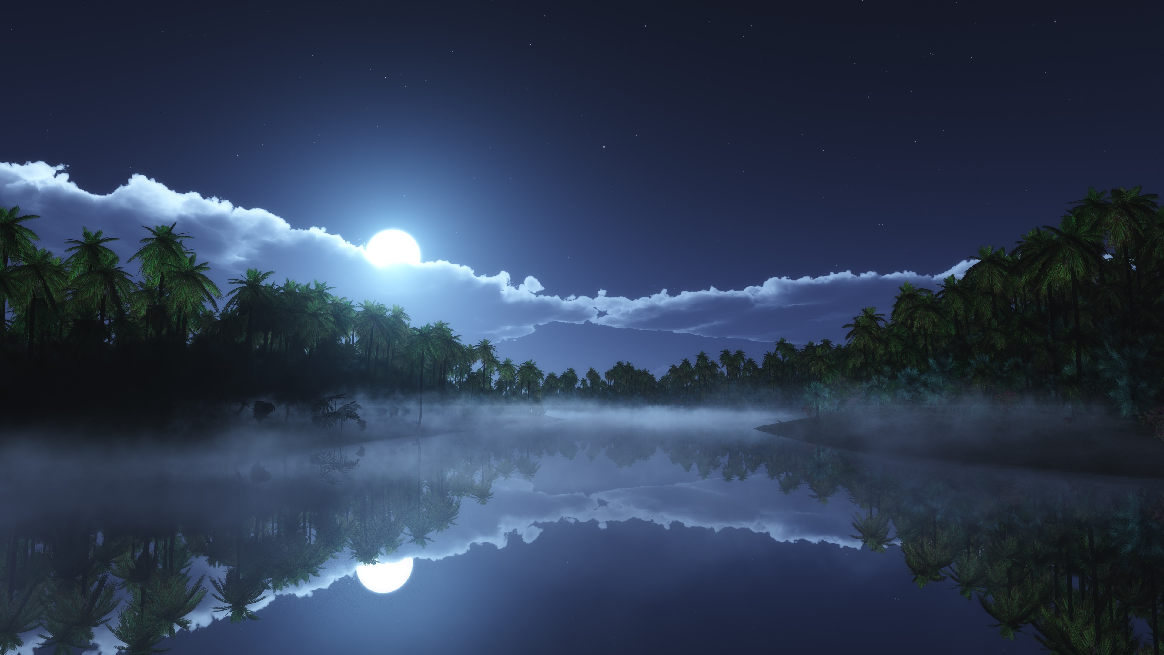 Wallpaper / night, nature, reflection, hd, moon, 4k, artist, artwork, digital art, free download