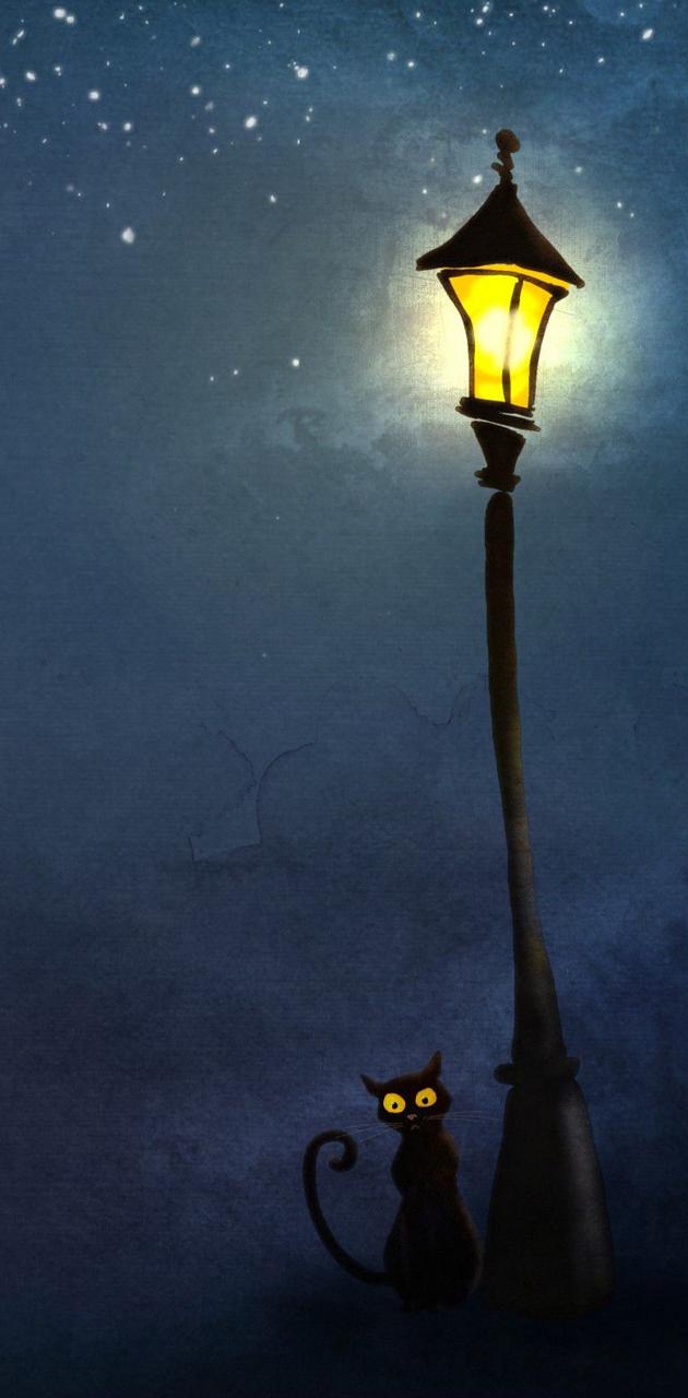 Cat and lamp post wallpaper