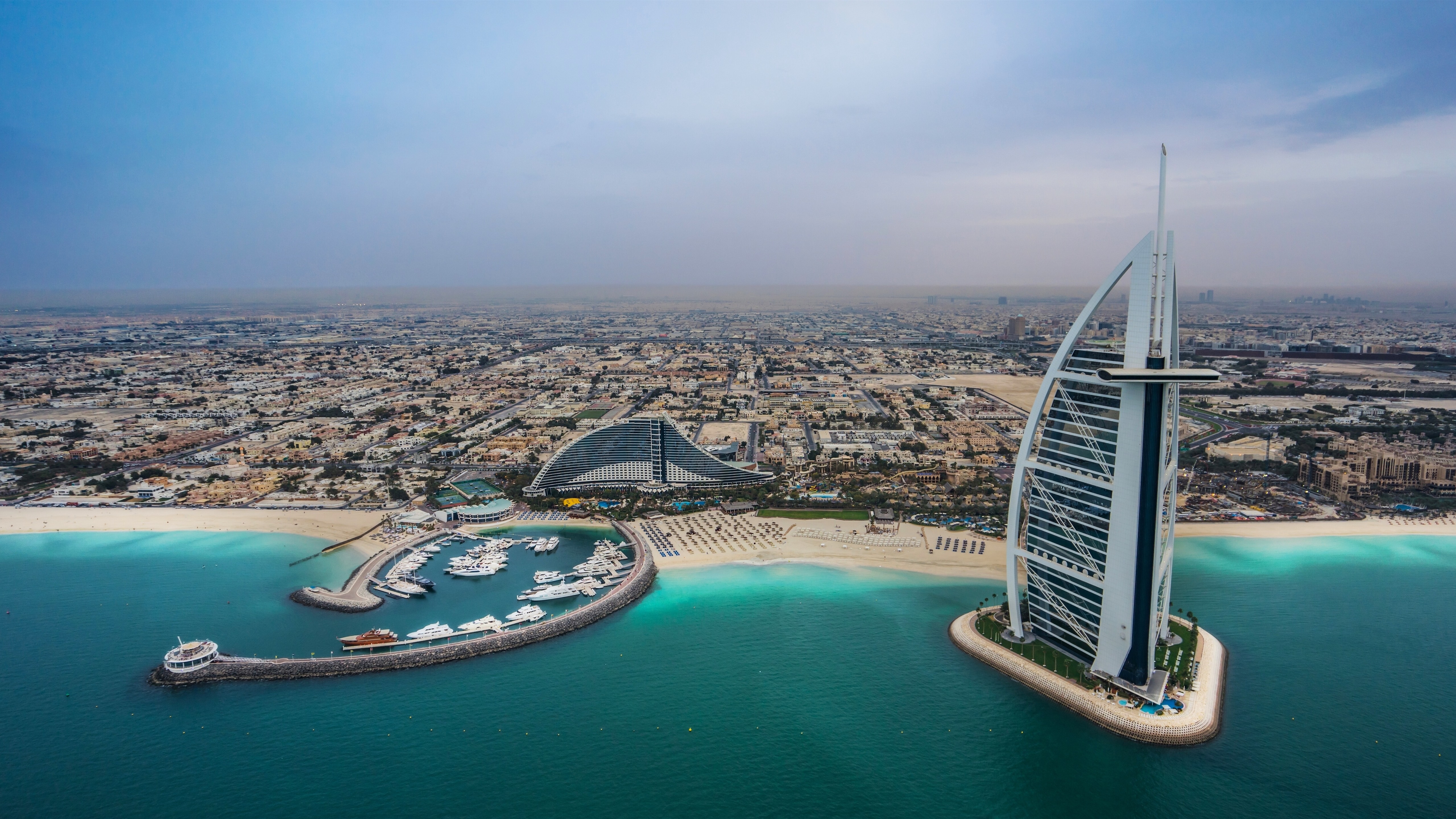 Wallpaper UAE, Dubai, hotel, city, coast, yachts 5120x2880 UHD 5K Picture, Image