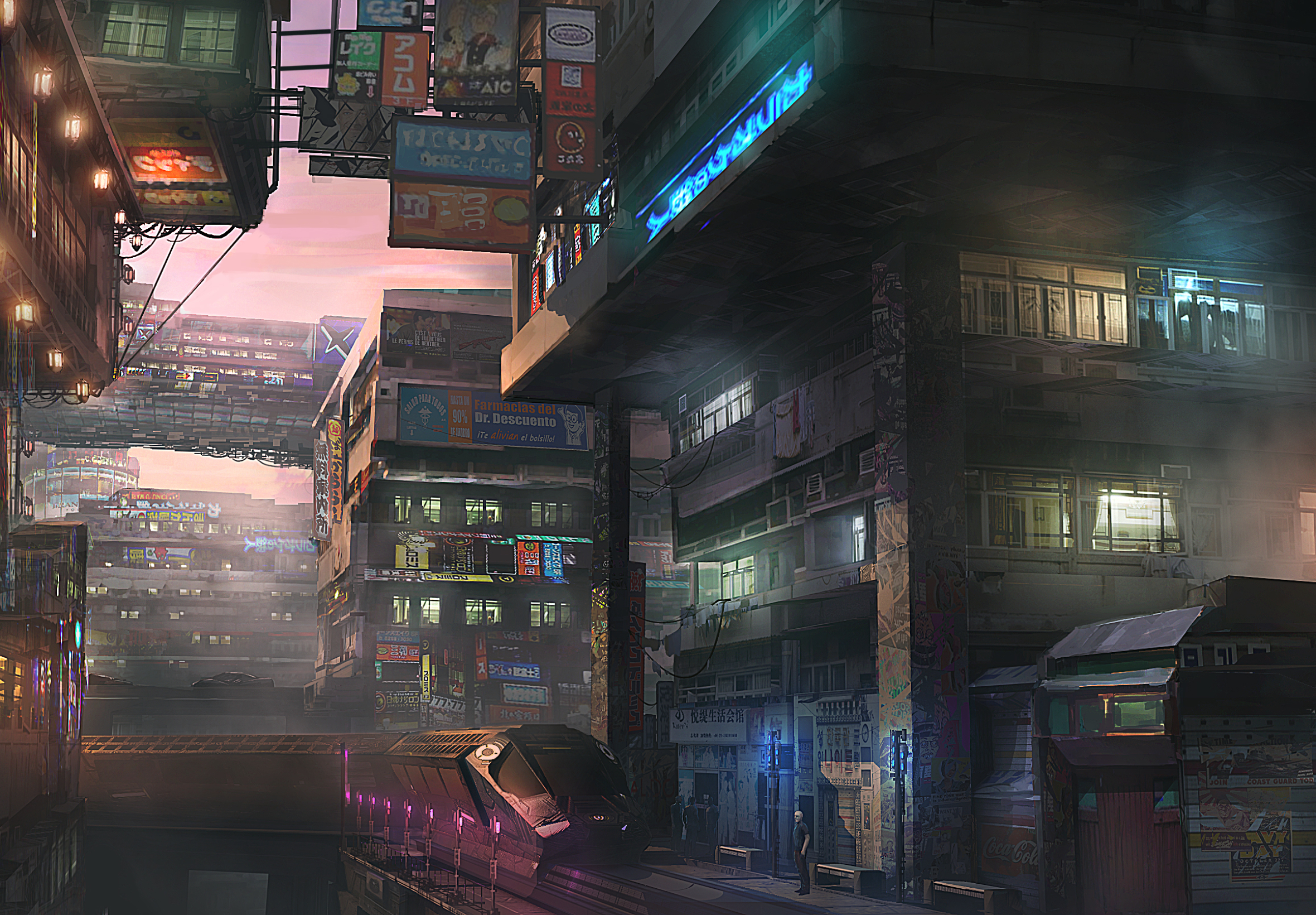 HD desktop wallpaper: City, Building, Cyberpunk, Sci Fi, Train, Futuristic download free picture