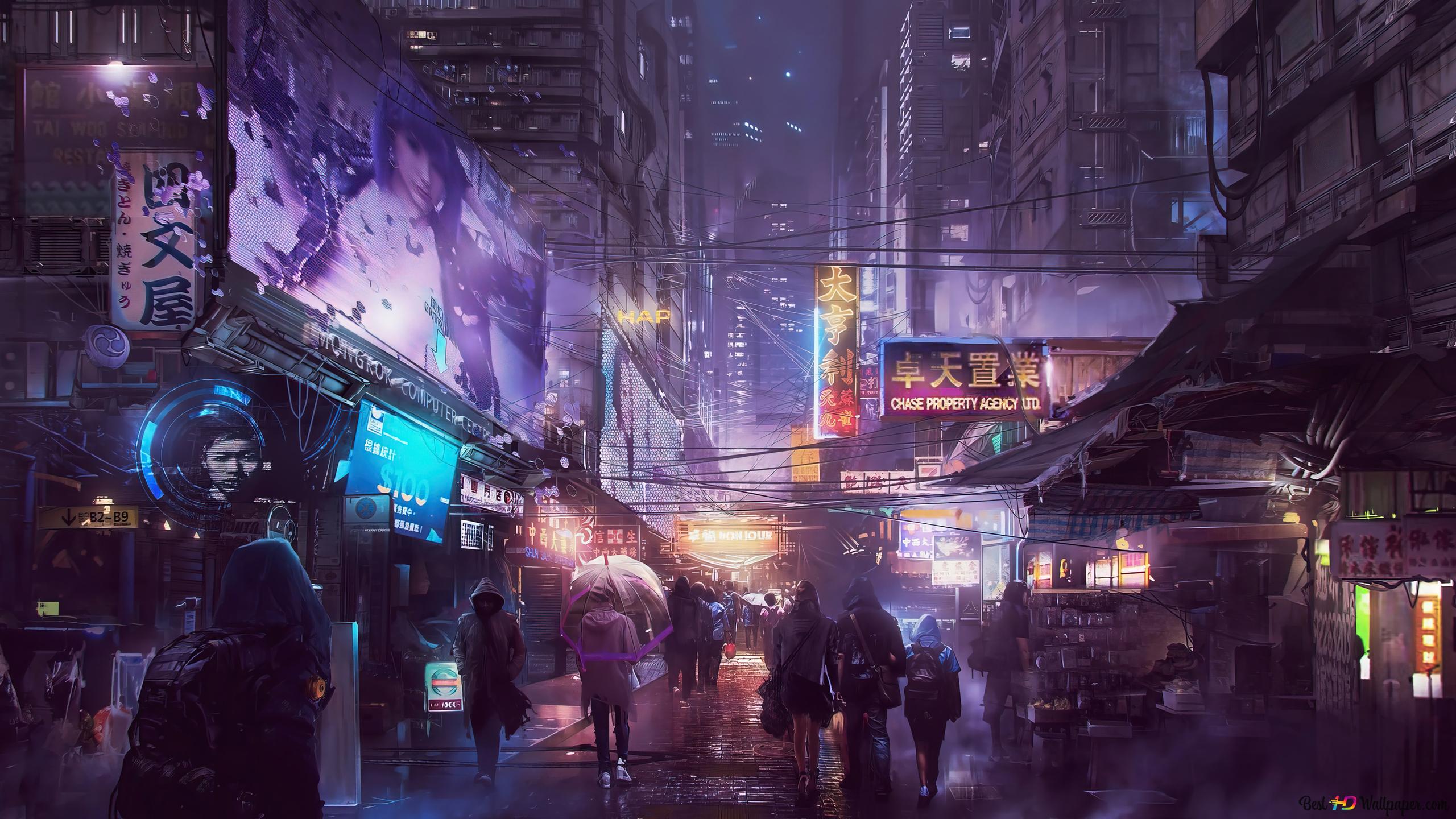 Cyberpunk Scifi night city art 4K wallpaper download