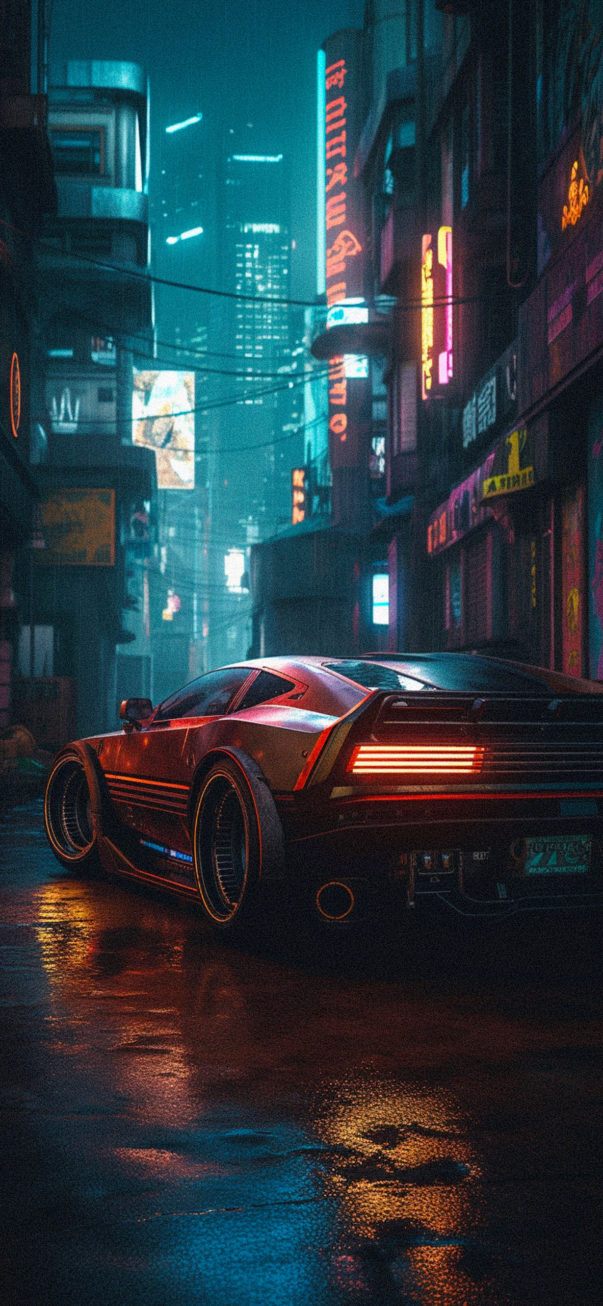 Wallpaper Car, Gun, Neon, Man, Cyberpunk, Futuristic for mobile