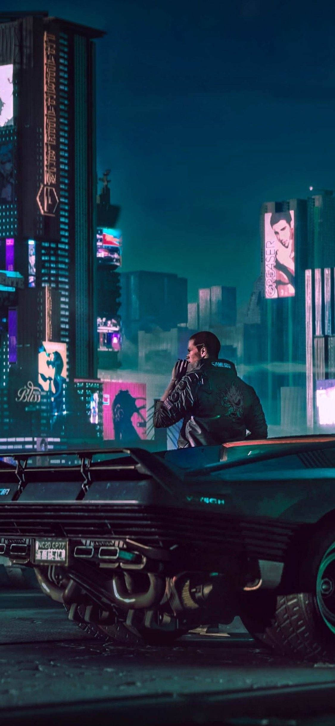 Download Caption: Futuristic Cyberpunk Car on the Streets of Neon City Wallpaper